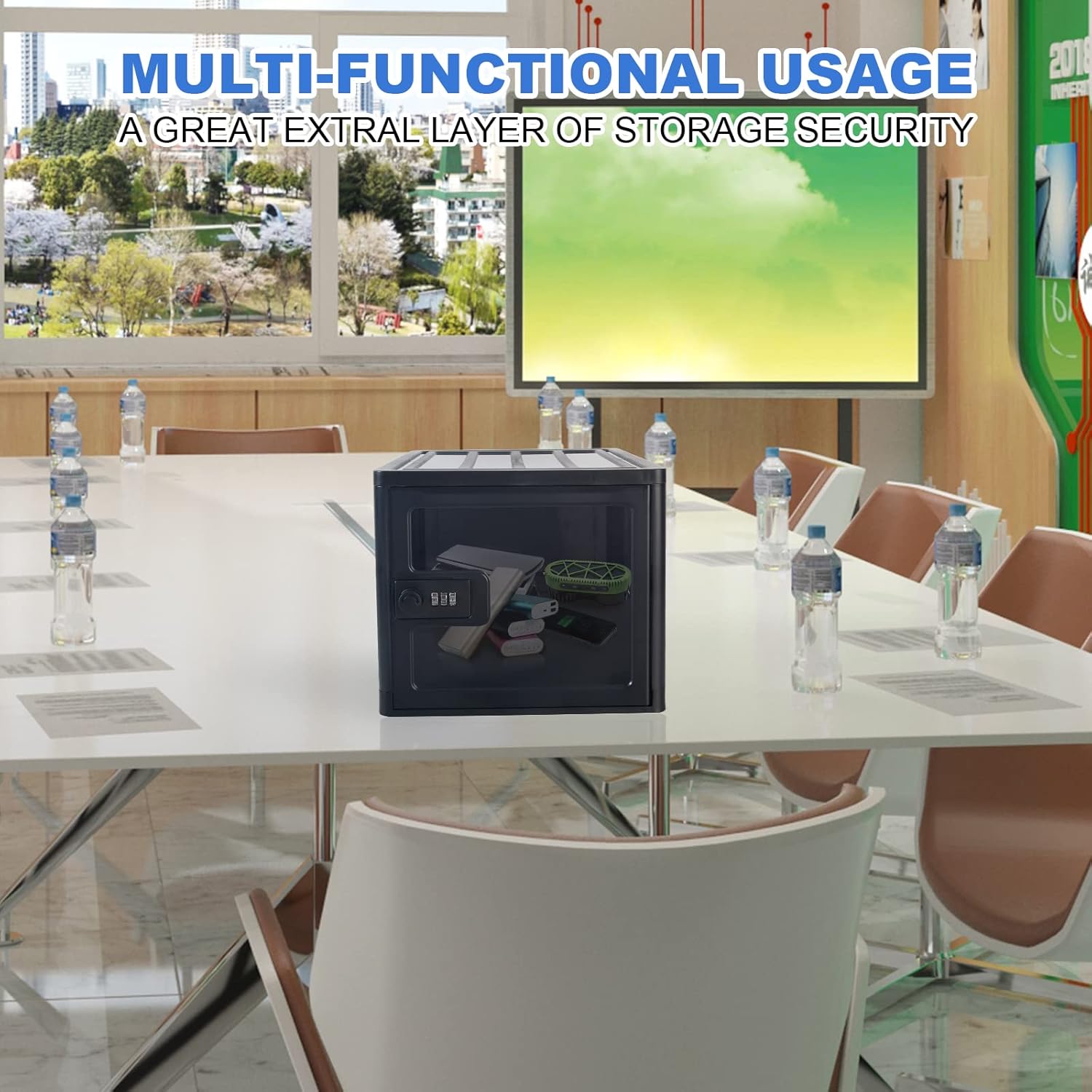 Large Lockable Clear Storage Box for Food, Tech and Home Safety, Medicine Lock Box for Safe Medication, Lockable Storage Bin, Refrigerator Storage Bins, Tablet Phone Jail (Black)