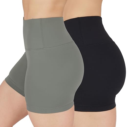 90 Degree By Reflex High Waist Power Flex Yoga Shorts - Tummy Control Biker Shorts for Women 2 Pack