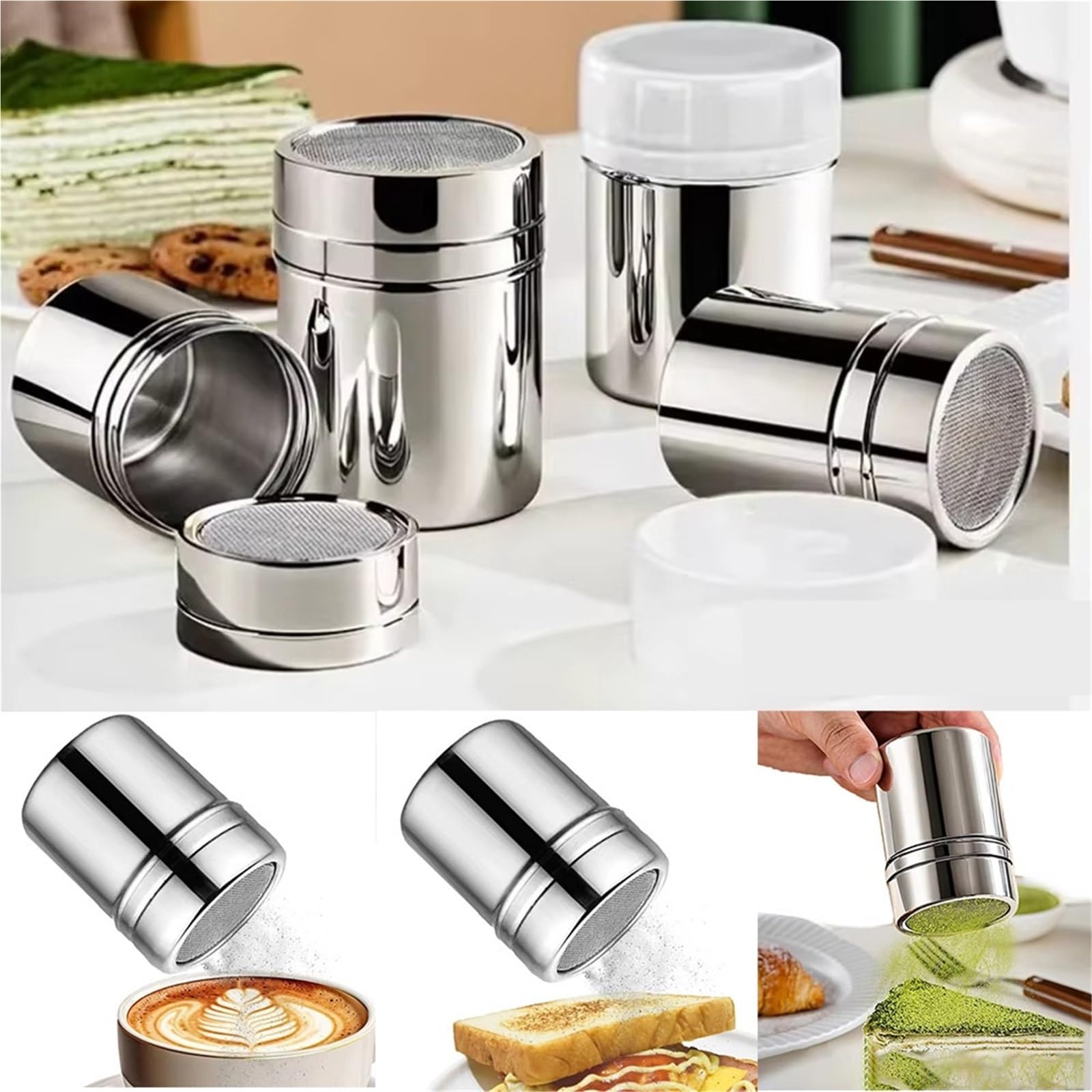 Salero de Malla Acero Inoxidable Plateado 4 Piezas para Casa