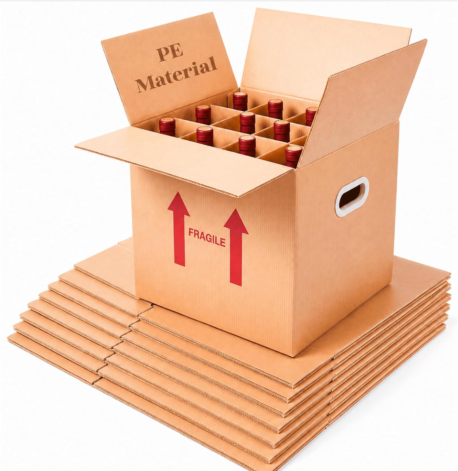 10 Pack Reusable PE Wine Moving Boxes with Dividers and Handles