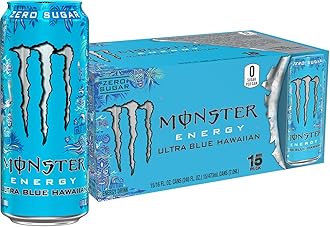 Monster Energy Ultra Blue Hawaiian, Sugar Free Energy Drink, 16 Ounce (Pack of 15)