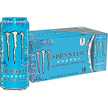 Monster Energy Ultra Blue Hawaiian, Sugar Free Energy Drink, 16 Ounce (Pack of 15)