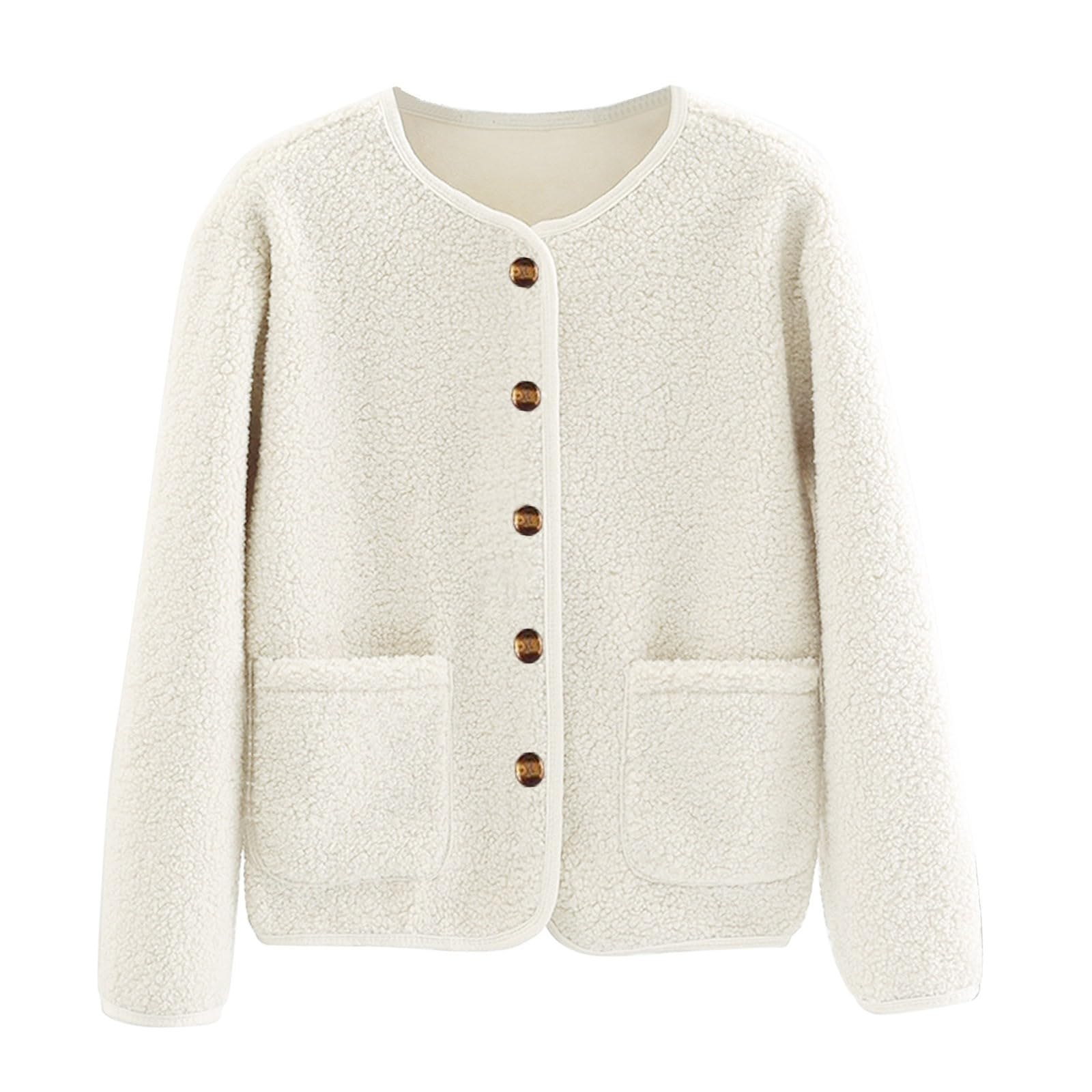 Chaqueta corta de forro polar abrigo cárdigan de moda casual con botones 5