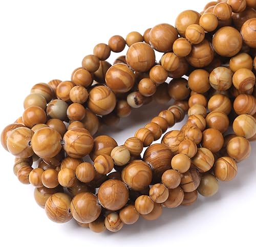 Miniatura 5 de 32 cuentas de piedra de jaspe de madera natural de 0.472 pulgadas (0.472 in) de forma redonda, adecuadas para joyería, pulseras de bricolaje de 15
