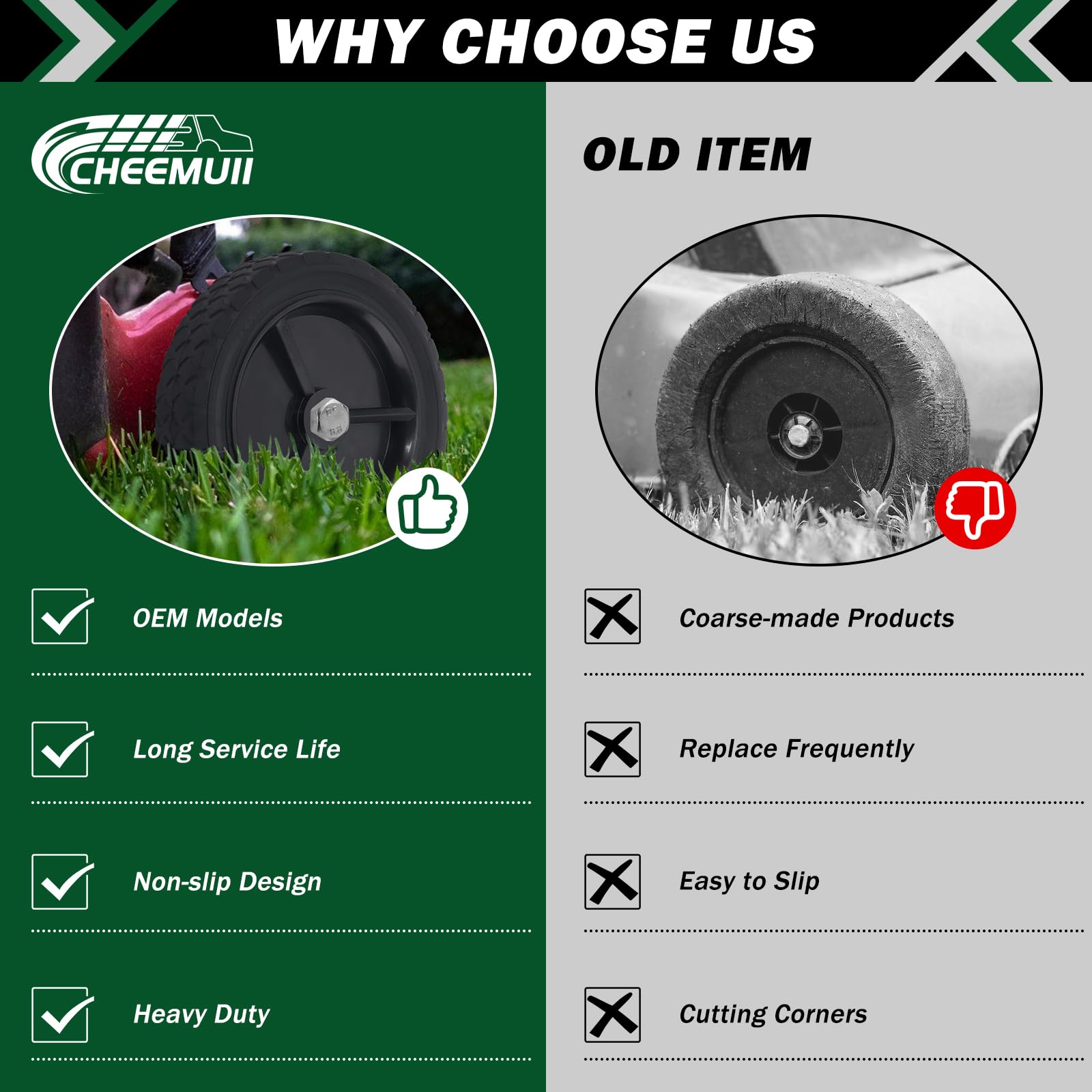 CheeMuii 4 ruote per tosaerba da 25,4 cm, colore nero, ricambio per Oregon 72-110, compatibili con tosaerba a spinta Craftsman/AYP/MTD, carrello a mano, barbecue, ecc