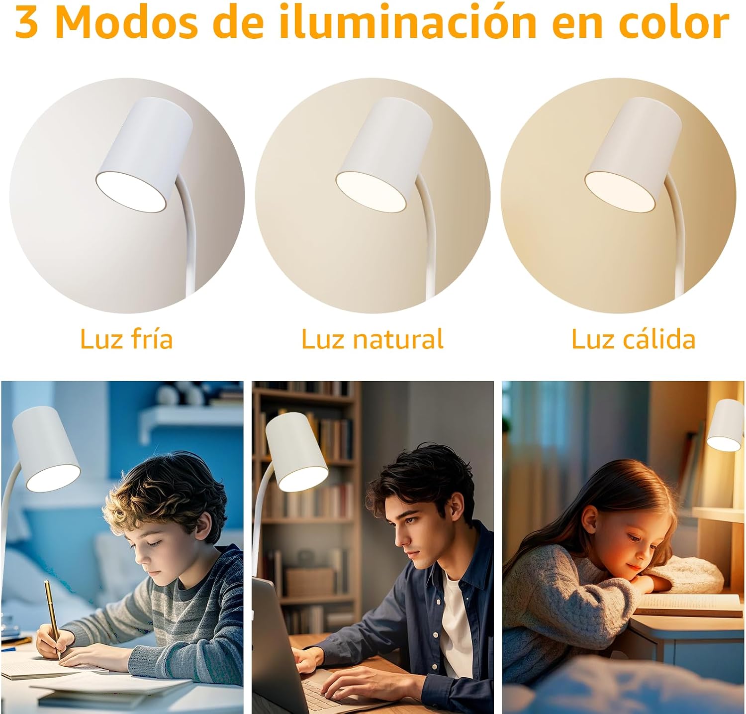 Ayake 3-in-1 LED Desk Lamp with Bluetooth Speaker and 15W Max Wireless Charger, 360° Adjustable Night Light, 3 Lighting Modes, for Working, Studying, Reading, Writing (White)