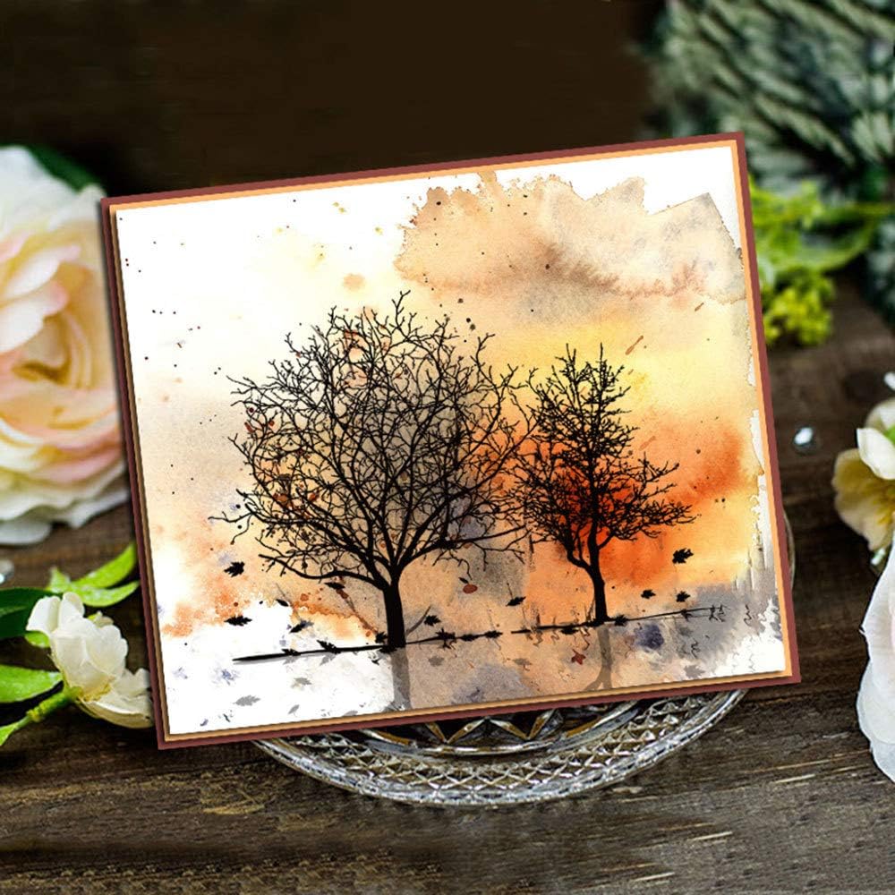 LZBRDY6.7 by 8.9 Inch Autumn Trees Leaves Pumpkin Fruit Clear Stamp and Die Set for Card Making and Scrapbooking Thanksgiving Silicone Stamps and Dies