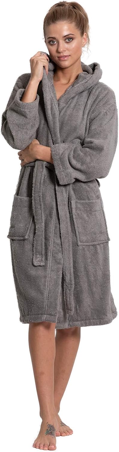 Turkuoise Women's Turkish Cotton Hooded Robe, Terry Hooded Bathrobe
