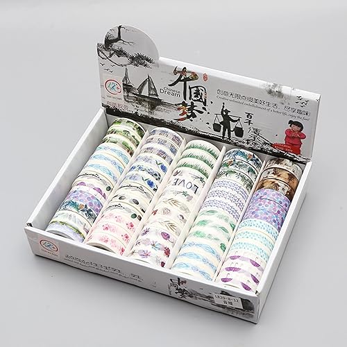 Juego de 60 rollos de caja de regalo de cinta washi delgada, 0.591 in de ancho y 16.4 pies de largo, cintas adhesivas decorativas de colores para