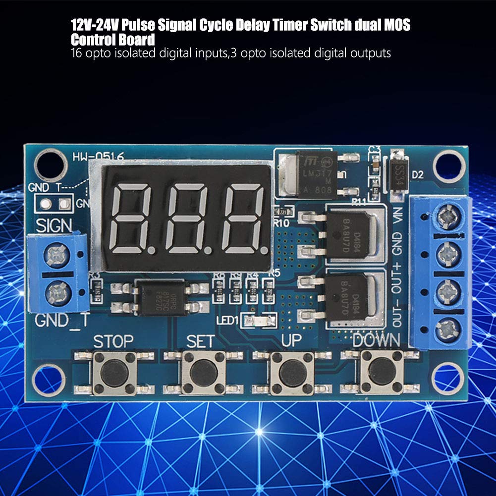YWBL-WH Pulse Signal Cycle Delay Timer Switch MOS Control Board with Digital Display 5V-36V DC 15A for Smart