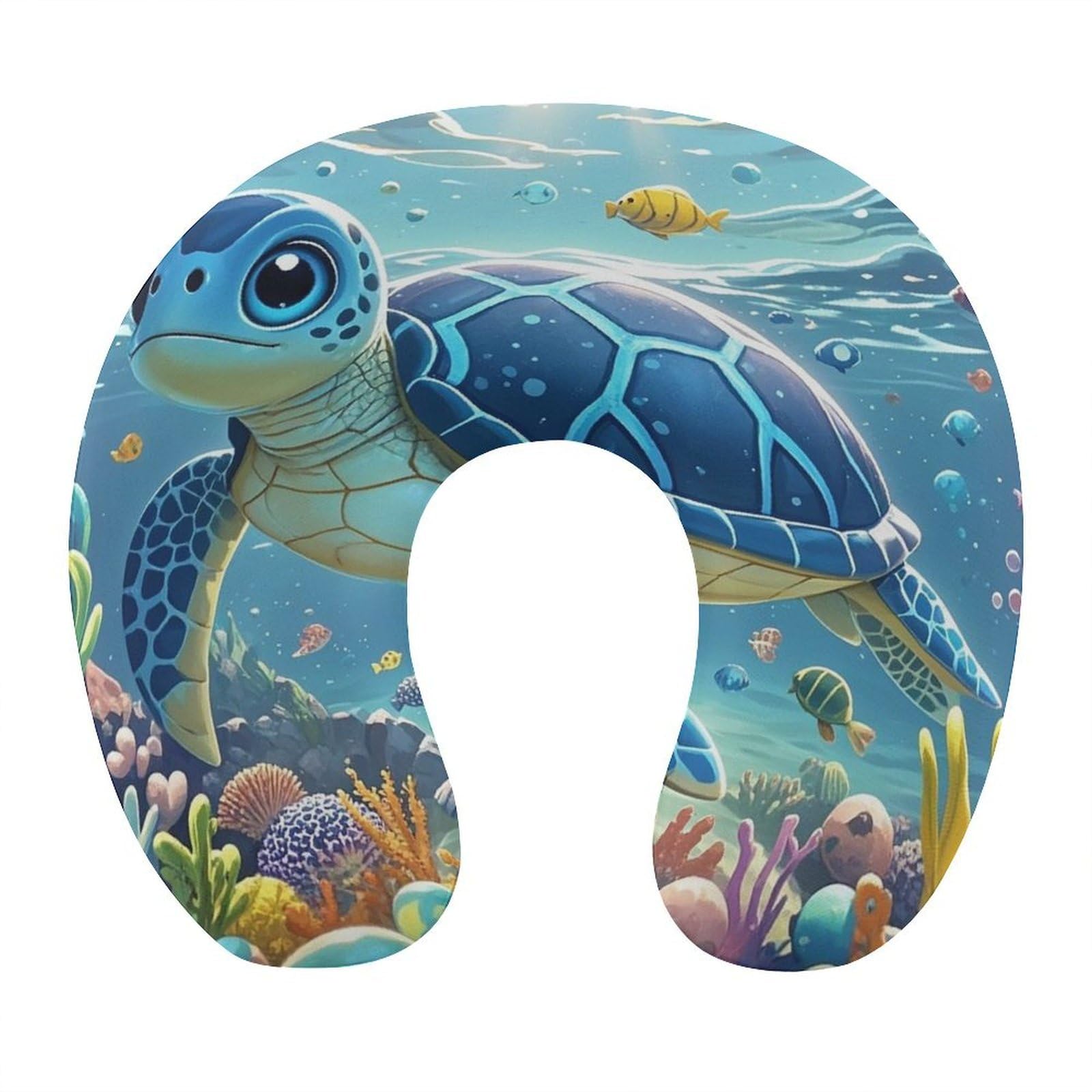 FekiLoot Blue Sea Turtle in Ocean Travel Pillow Comfortable U Shape Memory Foam Pillows Neck and Head Support Portable Travel Neck Pillow Suitable for Planes Trains Self-Driving Cars