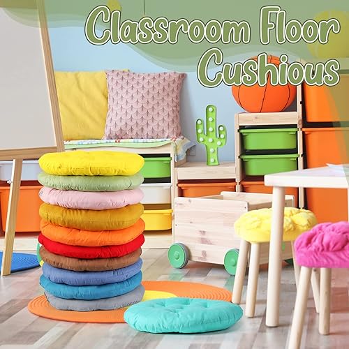 Miniatura 7 de 12 cojines de suelo, cojines de asiento redondos de 15 x 15 pulgadas, cojines de silla de color, cojín de lectura para niños y adultos, aula, hogar,