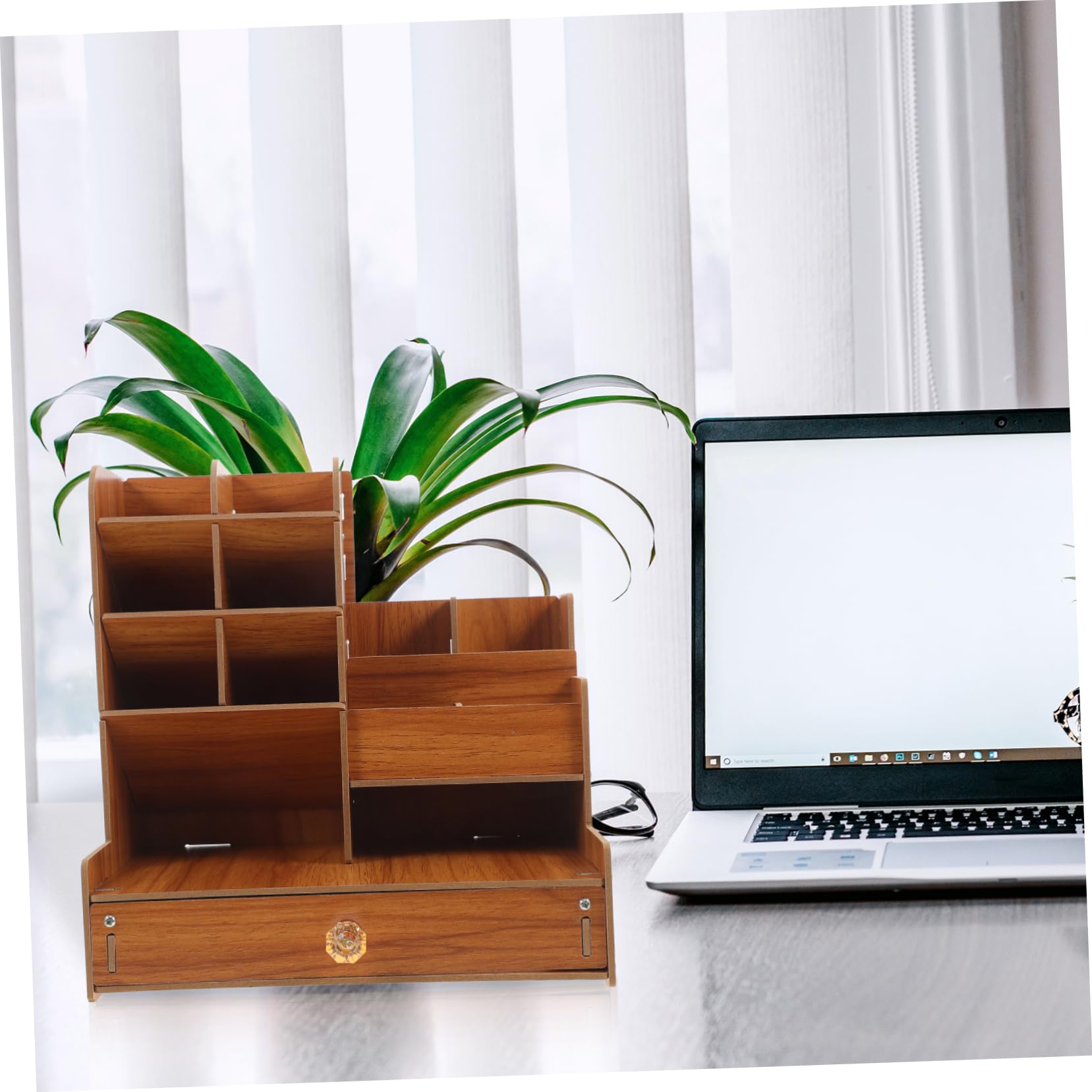Veemoon Organiseur De Bureau Avec Boîte De Rangement Bois Pour Stylos Ciseaux Et Articles De Papeterie