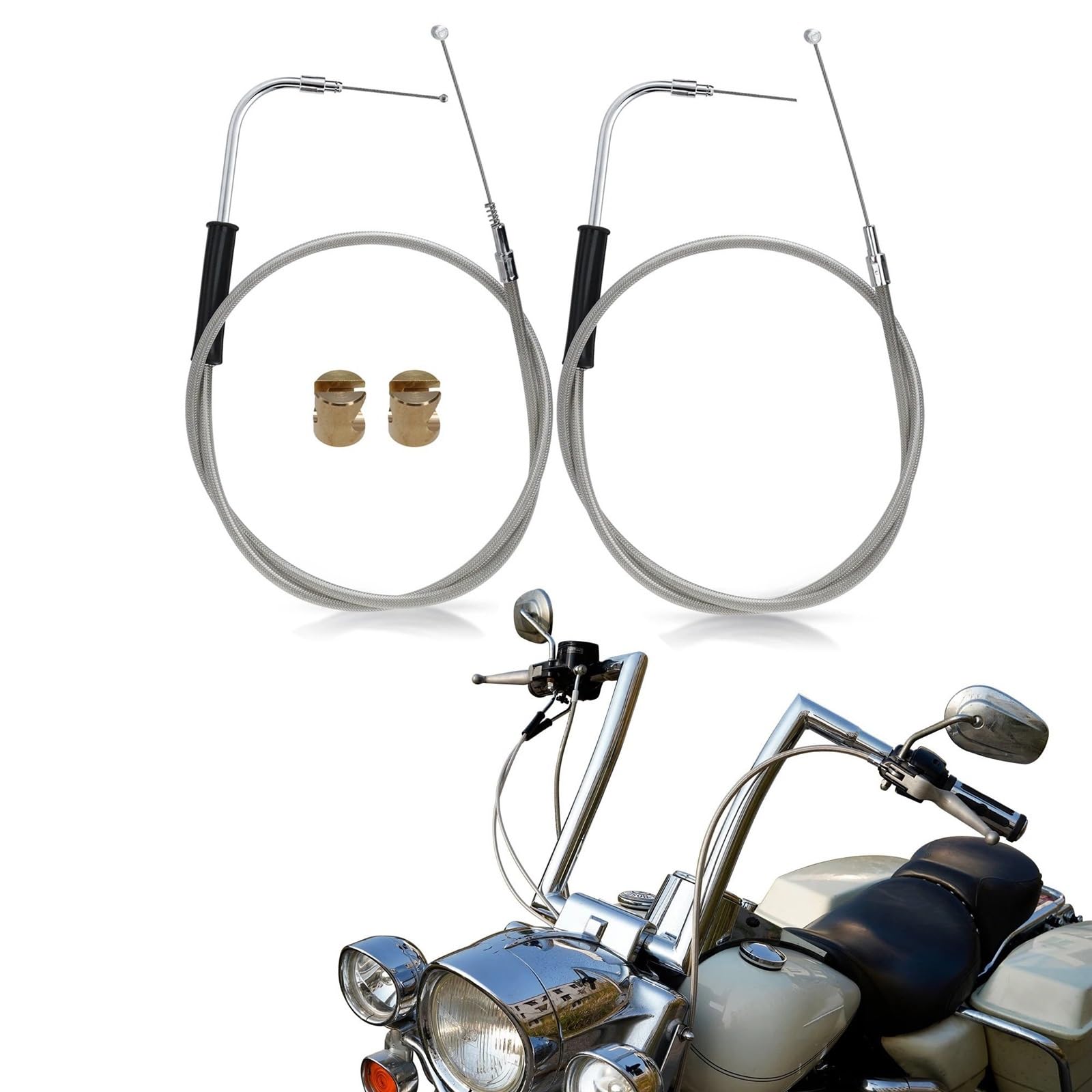 Cavi acceleratore per moto Adatto per Harley Softail Custom Night Train Deuce Fat Boy set di cavi acceleratore/minimo motocicletta 116/132/137cm(137CM Silver)