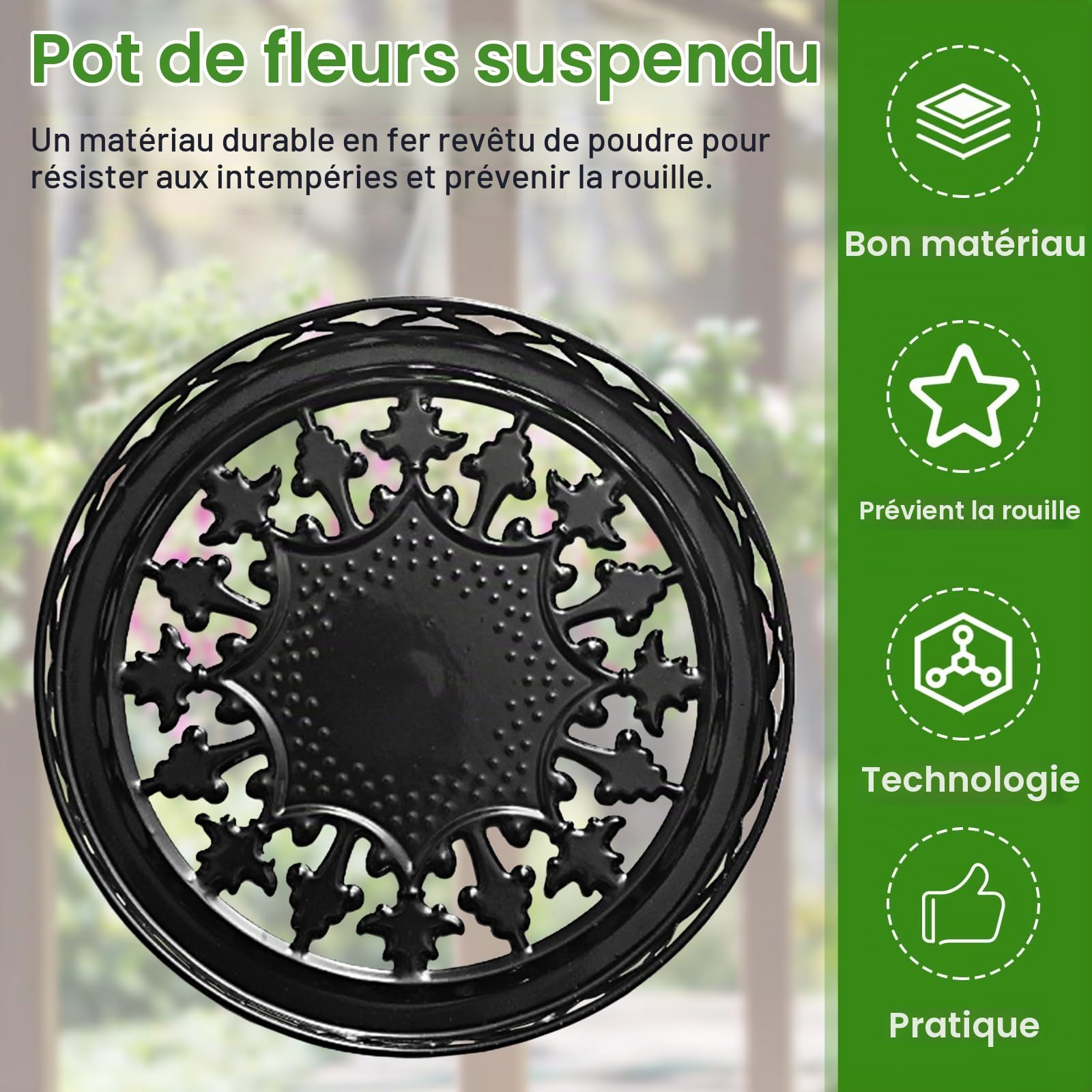 Jardinières Suspendues En Métal Noir,Panier De Fleurs À Suspendre En Métal Avec Crochet De Plafond,Chaîne De Suspension,Pots De Fleurs À Suspendre,Pot De Décoration A Suspendre Pour Plantes(22Cm,25Cm)