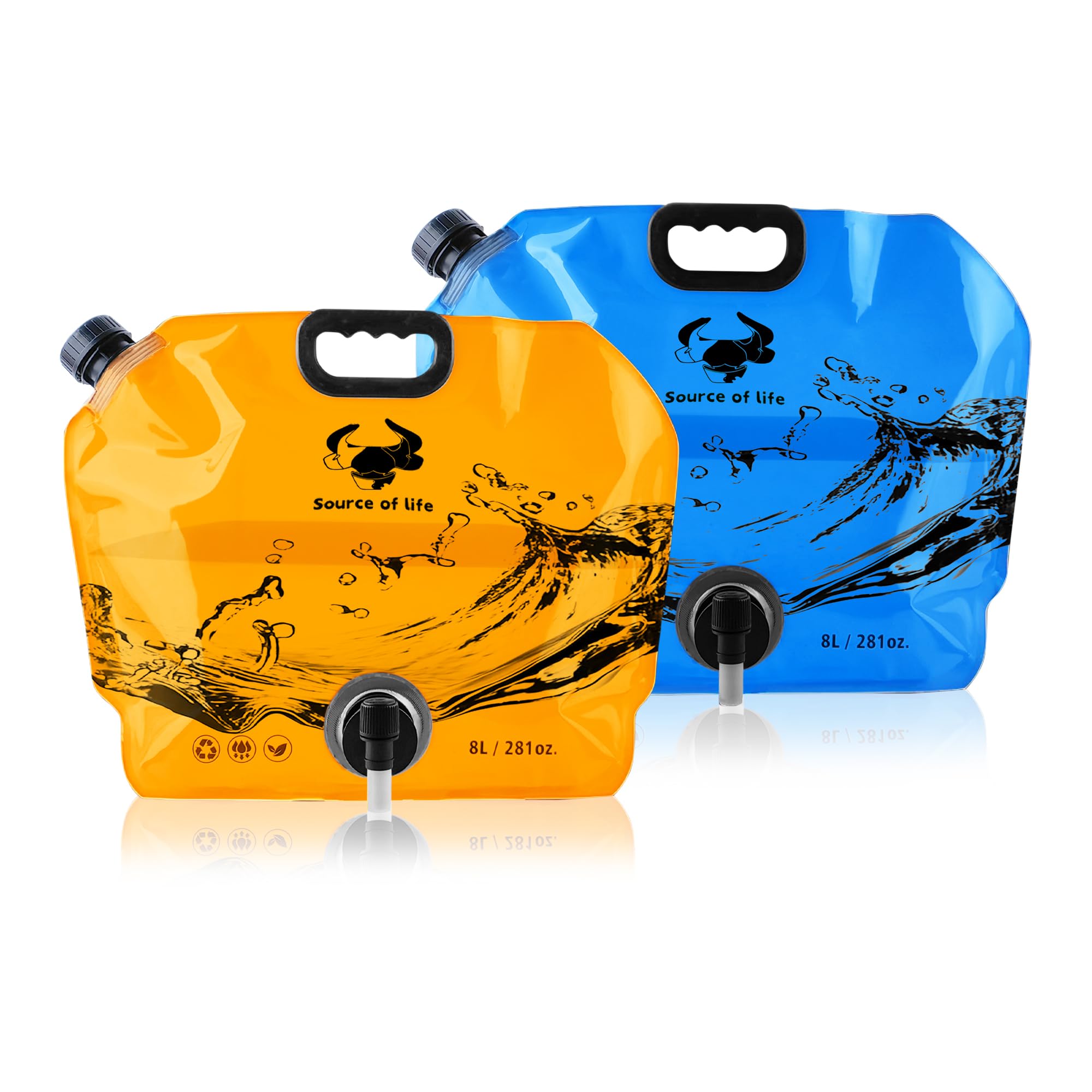 Water Jug Camping 2.1 Gallon Collapsible with Spigot, BPA Free Portable Water Pouch Foldable Water Bags for Outdoor Hiking, Travel and Emergency &amp; Water Storage Containers (Orange_Blue-2Pcs)