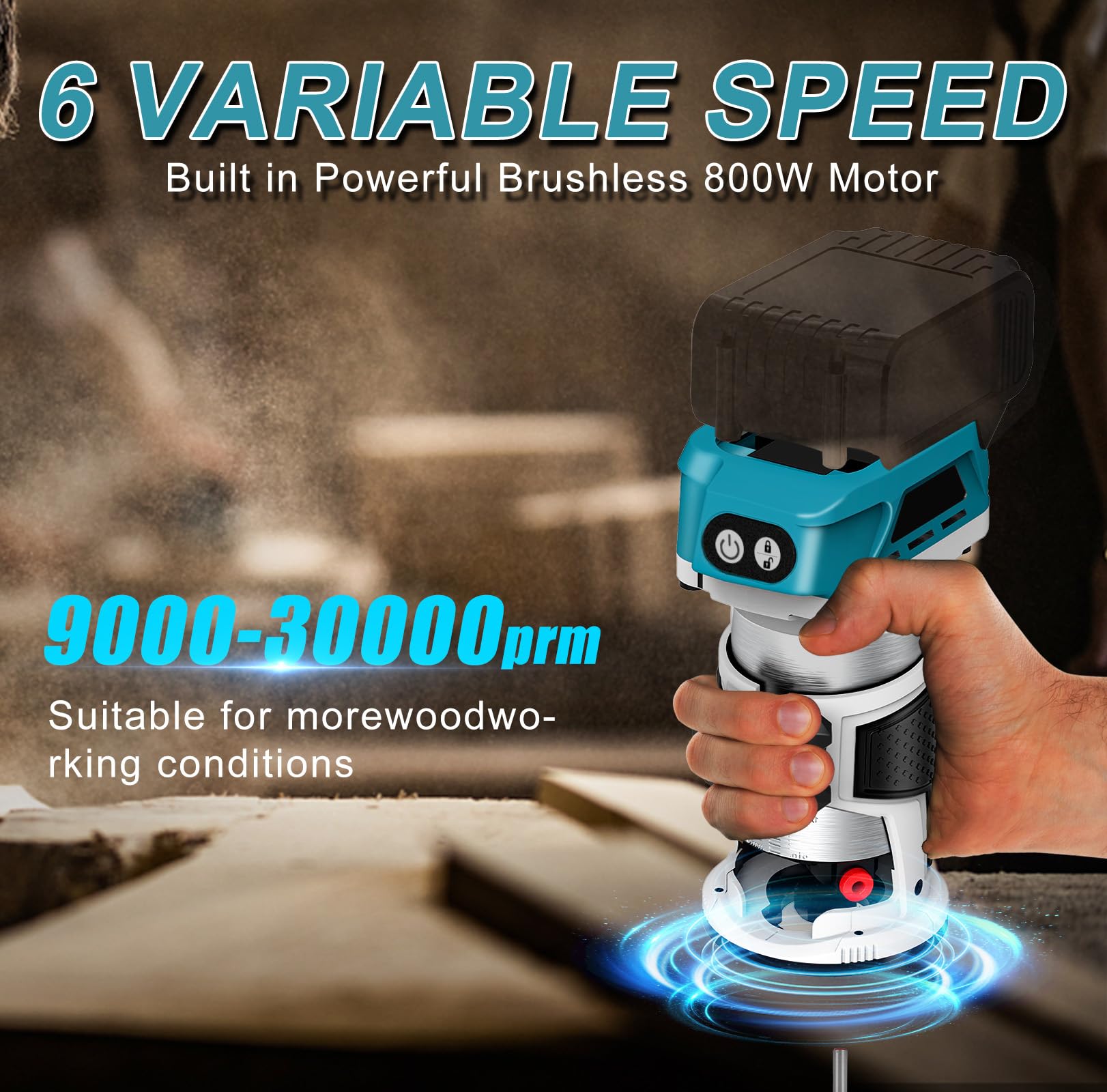 WingFly Fresatrice per Bordi a Batteria per Makita 18 V, Rifilatore Fresatrice Portatile Senza Spazzole per Lavorazione del Legno, con Set di Frese da 15 Pezzi