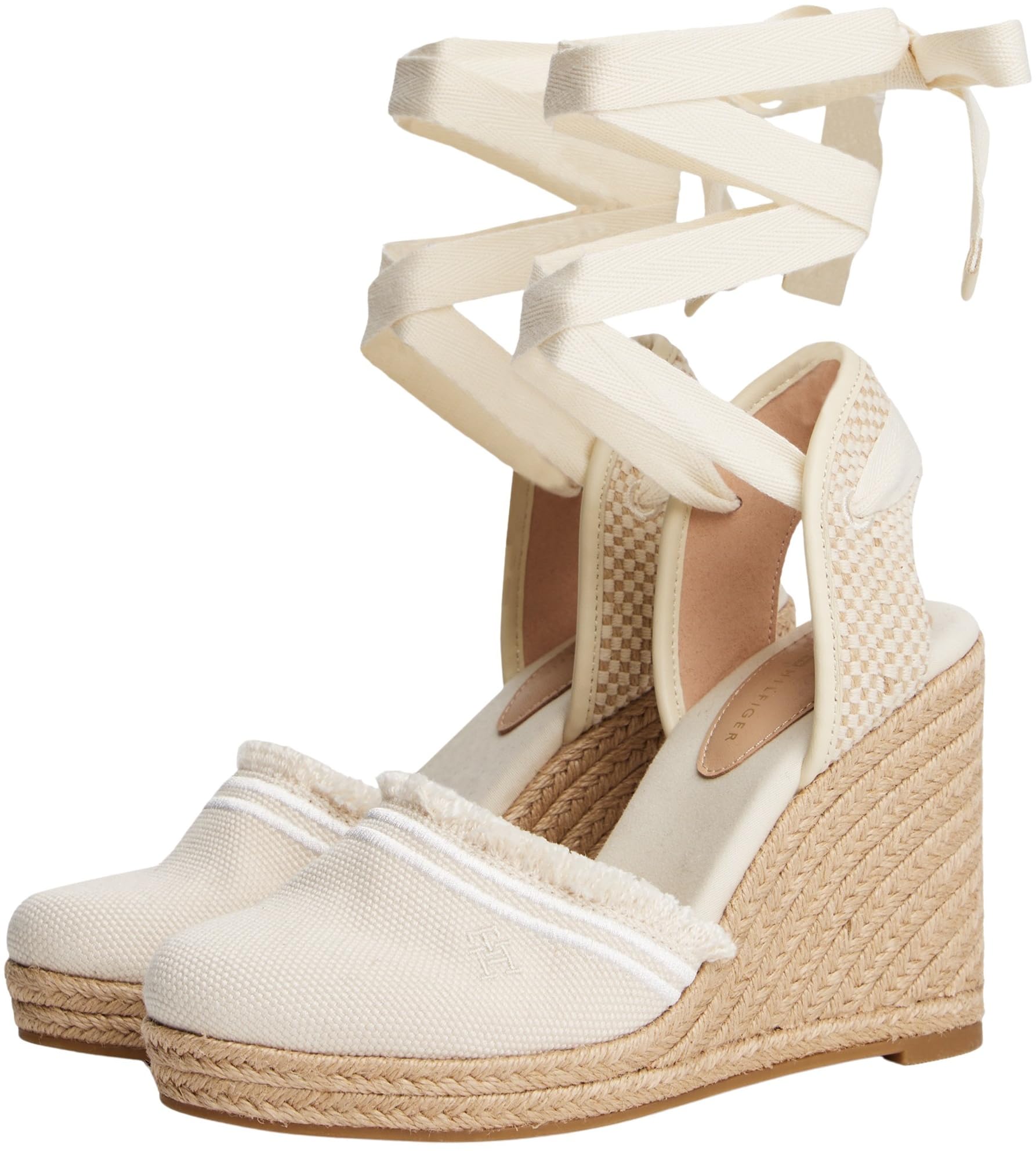 Tommy Hilfiger Donna Espadrillas Wedge Fringe Canvas con Tacco a Zeppa