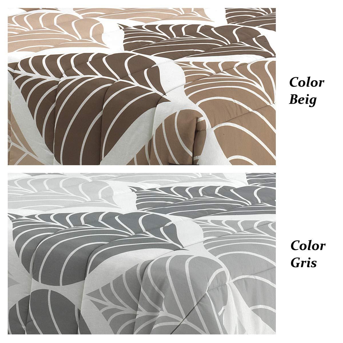 Lanovenanube Edredón Conforter Vera Cama 135 cm Beig diseño Estampado Hojas | Tejido 50% algodón 50% poliéster. Diseño estampado vegetal. Cintas laterales ajuste cama. No incluye cojín.