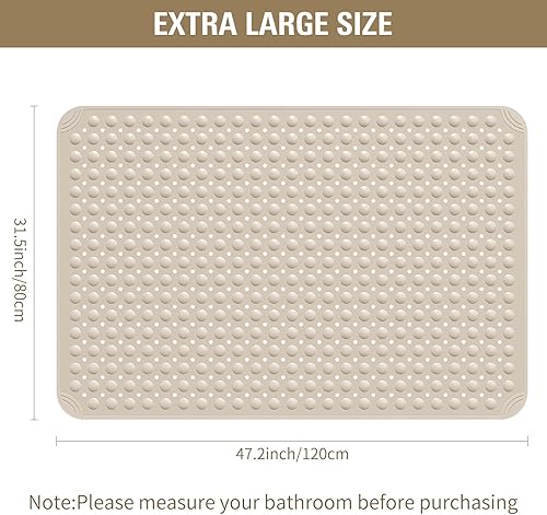 Miniatura 9 de Yolife Tapete de ducha extra grande de elastómero termoplástico, 47.2 pulgadas de largo x 31.5 pulgadas de ancho, antideslizante con agujeros de