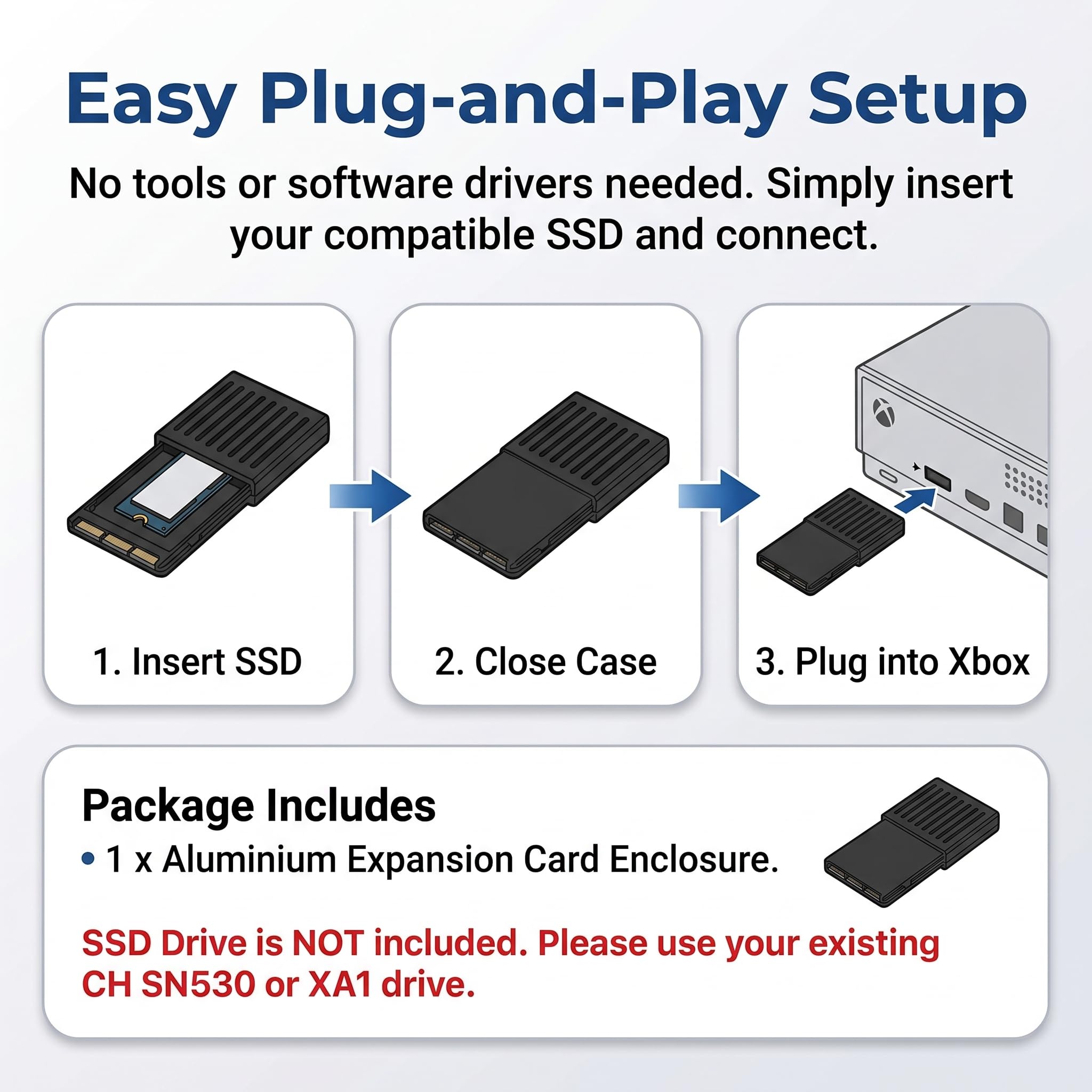 Carte d'extension gaming, pour Xbox Series X/S Boîtier de conversion de disque dur externe en alliage d'aluminium M.2 NVME SSD compatible avec CH SN530 XA1 (pas de stockage)