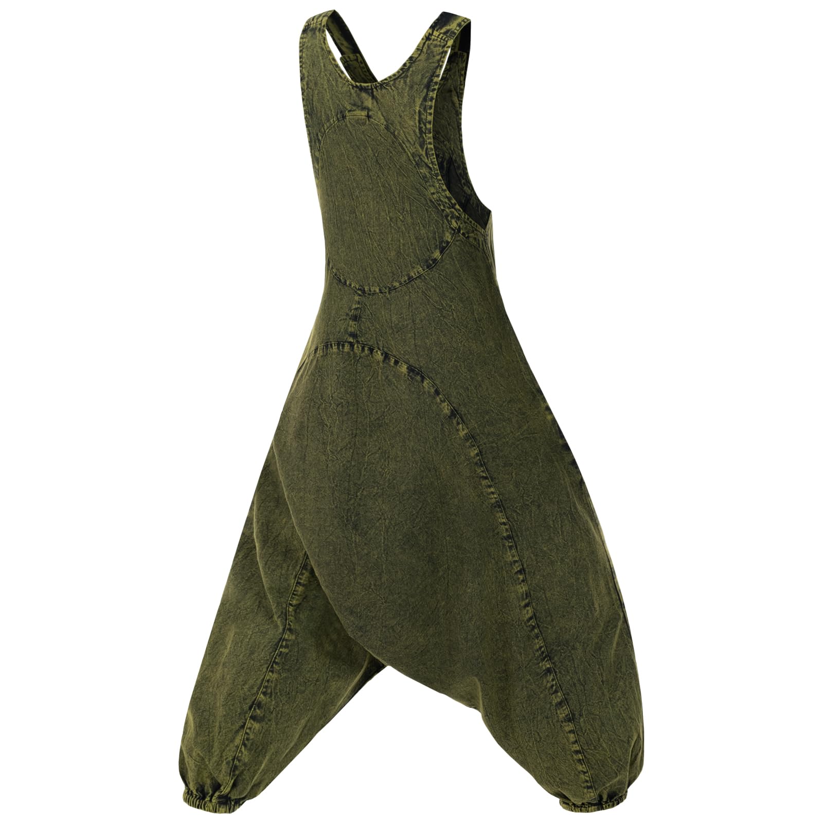 Kunst und Magie Damen Latzhose Hippie Haremshose Goa Hose Boho 70er Jumpsuit Overall Stonewashed Catsuit