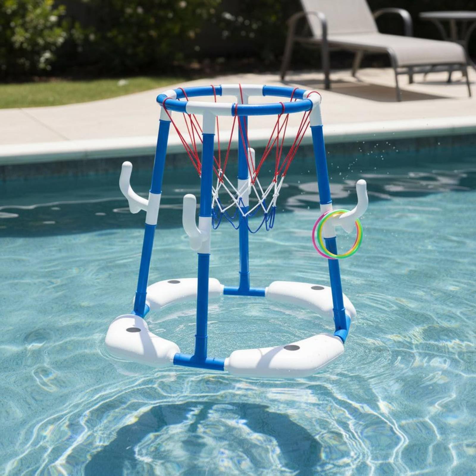 Baoblaze Panier de Basket Flottant Enfants Piscine Jouet Gonflable But Aquatique Cercle de Basket Anneau Flottant Base Gonflable pour Flottabilité et Stabilité, Blue, Model 011