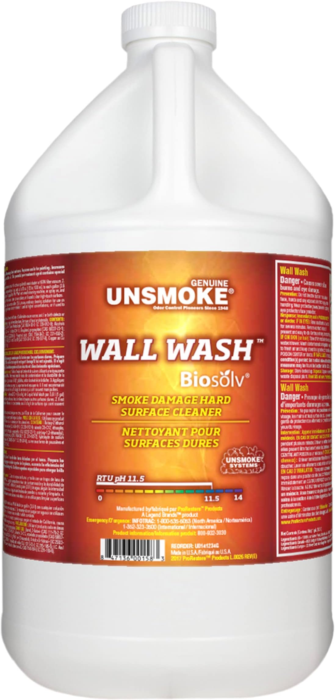 Legend Brands Pro Restore Unsmoke Wall Wash with BioSolv, Cleans Smoke Damaged Hard Surfaces, Removes Grease and Soot 1 gallon C-U0141231G 1