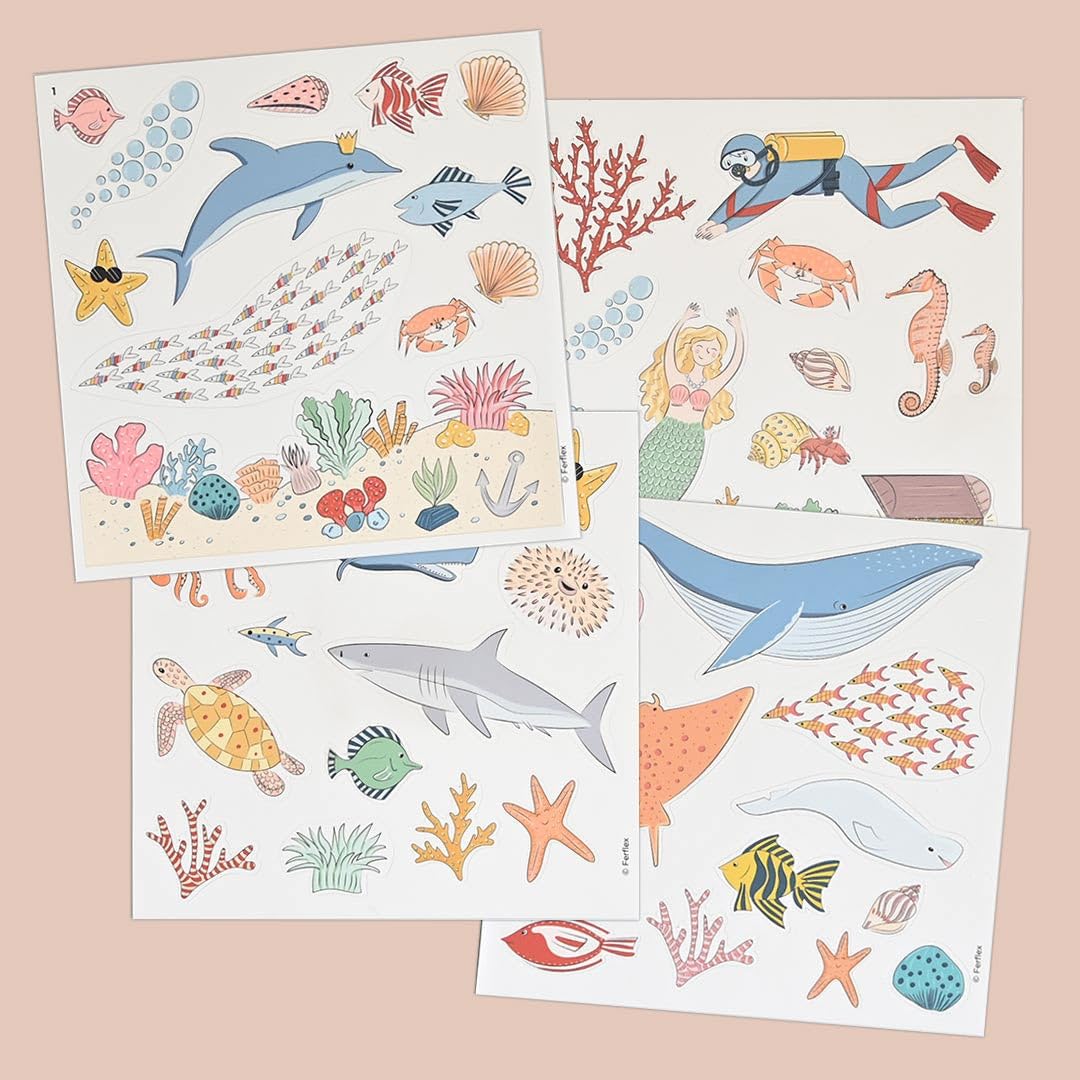 Ferflex - Jeu magnetique ludique Enfant - sous l’Océan - Utilisable sur Tous Supports magnétiques - Jeu Enfant 3 Ans - 52 Magnets