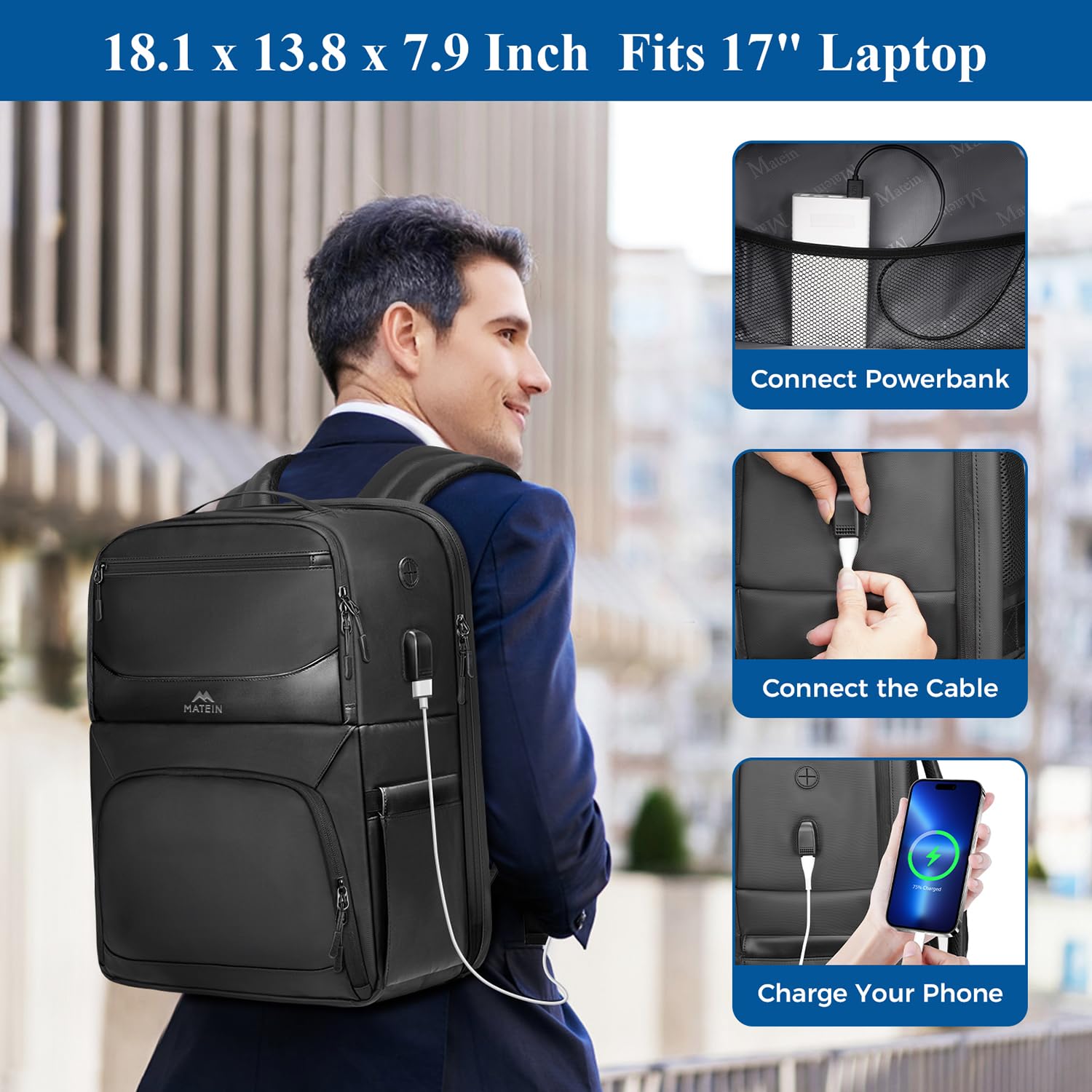 Mochila de trabajo con compartimento para el almuerzo, mochila impermeable con revestimiento de poliuretano para preparación de comidas para hombres con bolsillo para cubiertos, mochila grande 5
