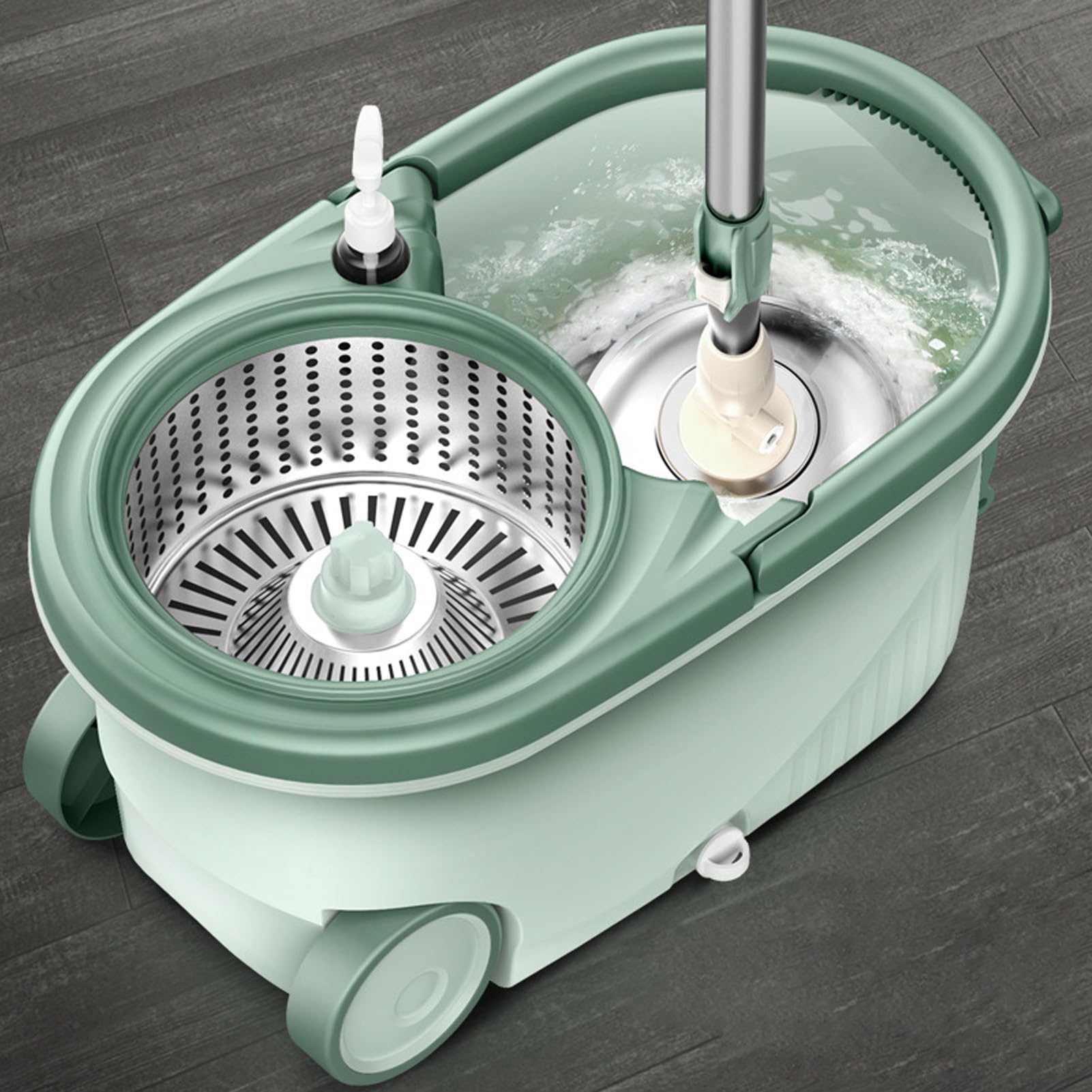 Trapeador y Cubo Giratorio, Trapeador para el Hogar Cubo de Trapeador Cubo de Trapeador de Agua Sucia Separado con Escurridor de Cubo Lavable de Doble Accionamiento para Madera