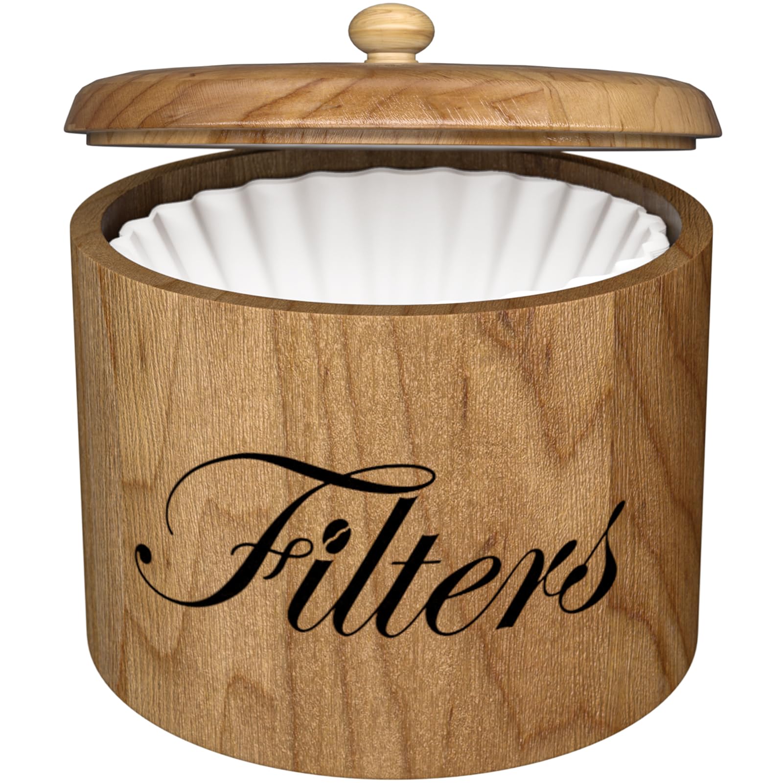 Kaffeefilterhalter, Kaffeefilter-Aufbewahrung aus Holz mit Deckel, rund, Kaffeefilterbehälter für Theke, rustikales Barzubehör, Dekoration (natürlich)