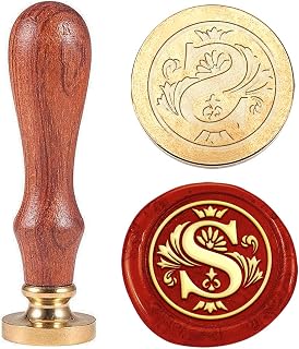 1pc Initial Alphabet Wax Seal Stamp Medieval Traditional Letter S Sealing Wax Stamp Gift for Christmas 25mm Removable Brass Stamp Head with Wooden Handle for Envelopes Card Gift Decoration
