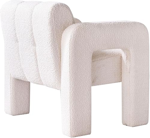 Miniatura 6 de Silla decorativa moderna para sala de estar, silla lateral tapizada de tela de boucle, cómoda y ancha para dormitorio, oficina (beige)