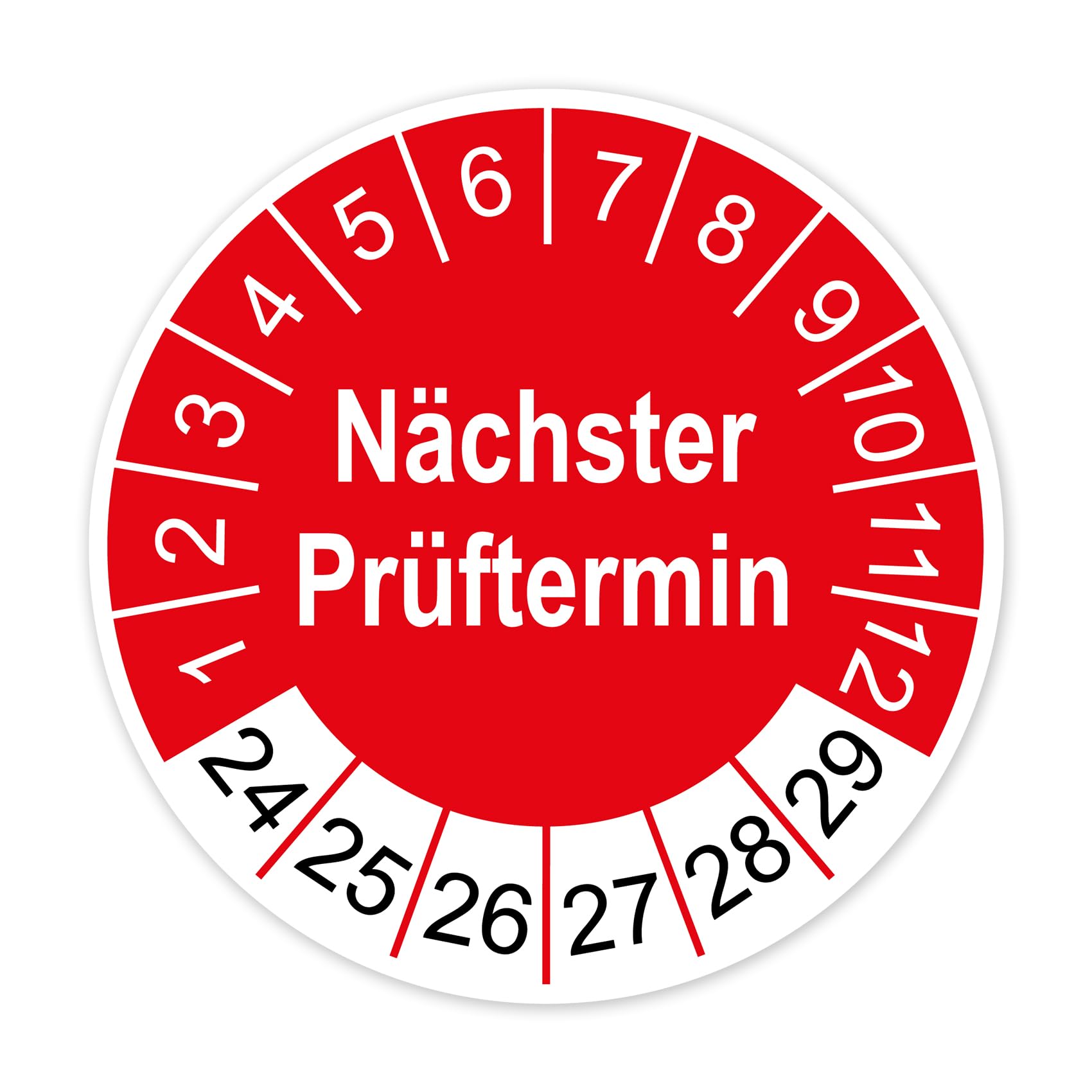 Prüfplaketten Feuerlöscher nächster Prüftermin 2024-2029 Prüfetikett Aufkleber Folie selbstklebend UVV 30mm rot R005 (300)