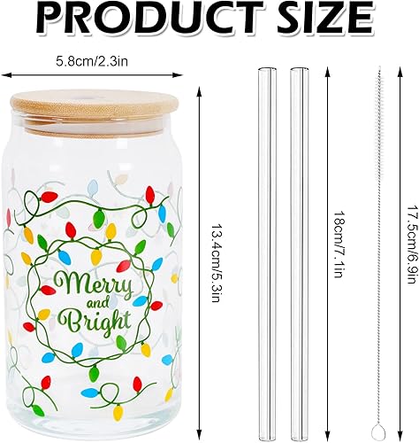 Miniatura 2 de Whaline Paquete de 2 tazas de café helado de Navidad, bombillas coloridas, vasos de cerveza alegre y brillante, vaso con tapa, cepillo de limpieza