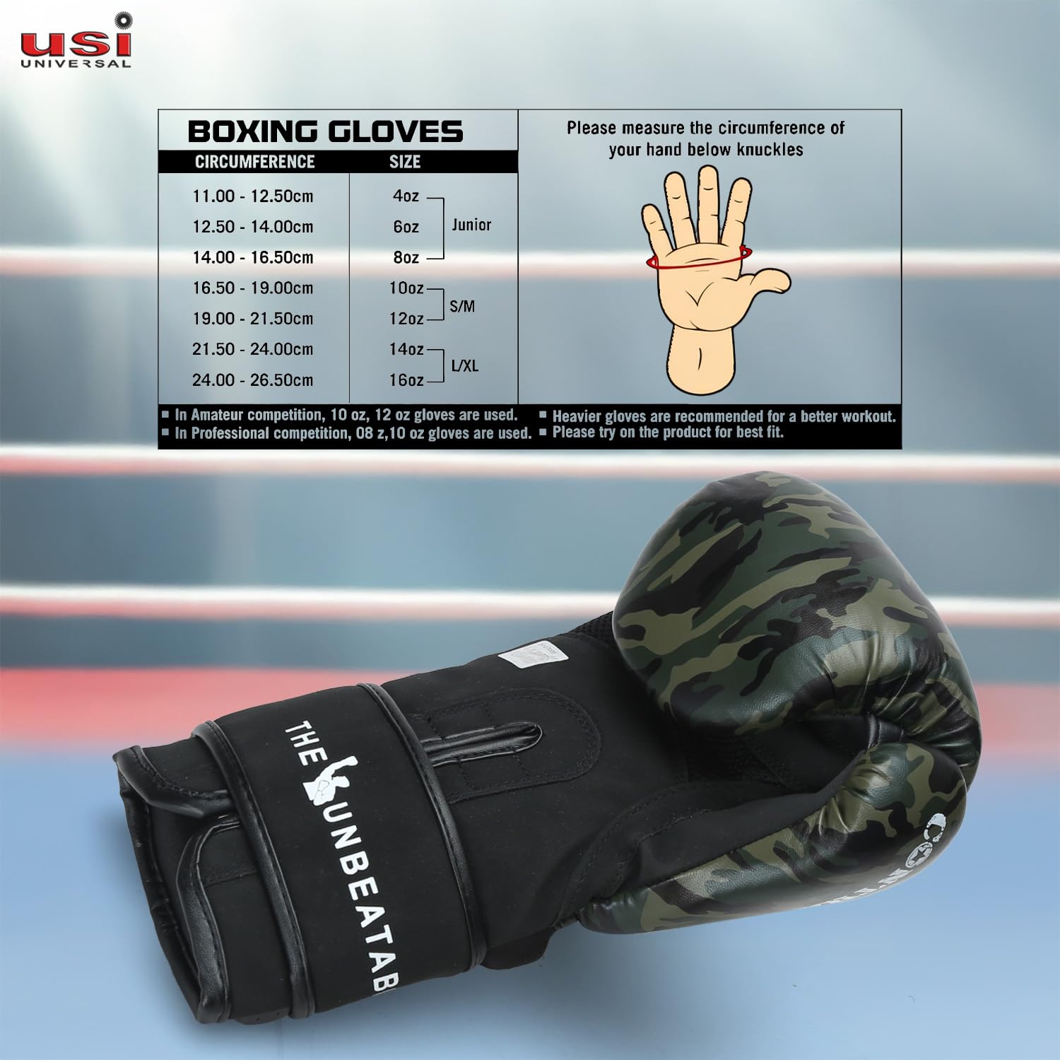 USI Universal 609CBG Contra Boxing Punching Gloves, 12oz Synthetic Leather Training Gloves, Handcrafted Inner Padding, Contoured Wrist Closure, Air Mesh On Palm 4