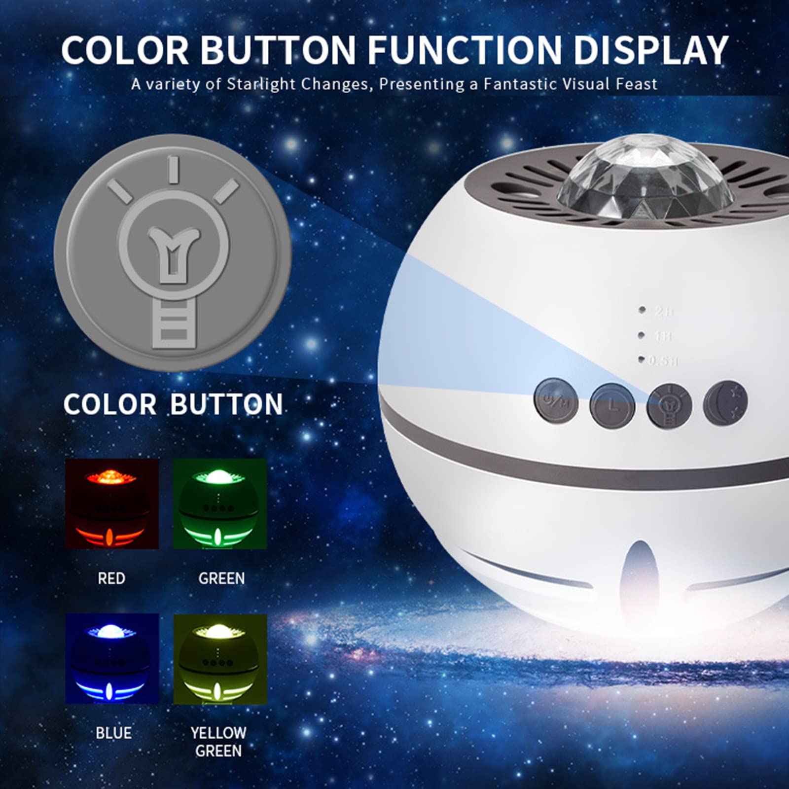 Galaxy Star Projektor Lampka nocna, Starry LED Aurora Lights Lampa do sypialni Sufit Noc Starlight Z Zegarem 7 Tryb Światła Lampa Stołowa dla Dziecka Dzieci Dorośli Prezent,Black
