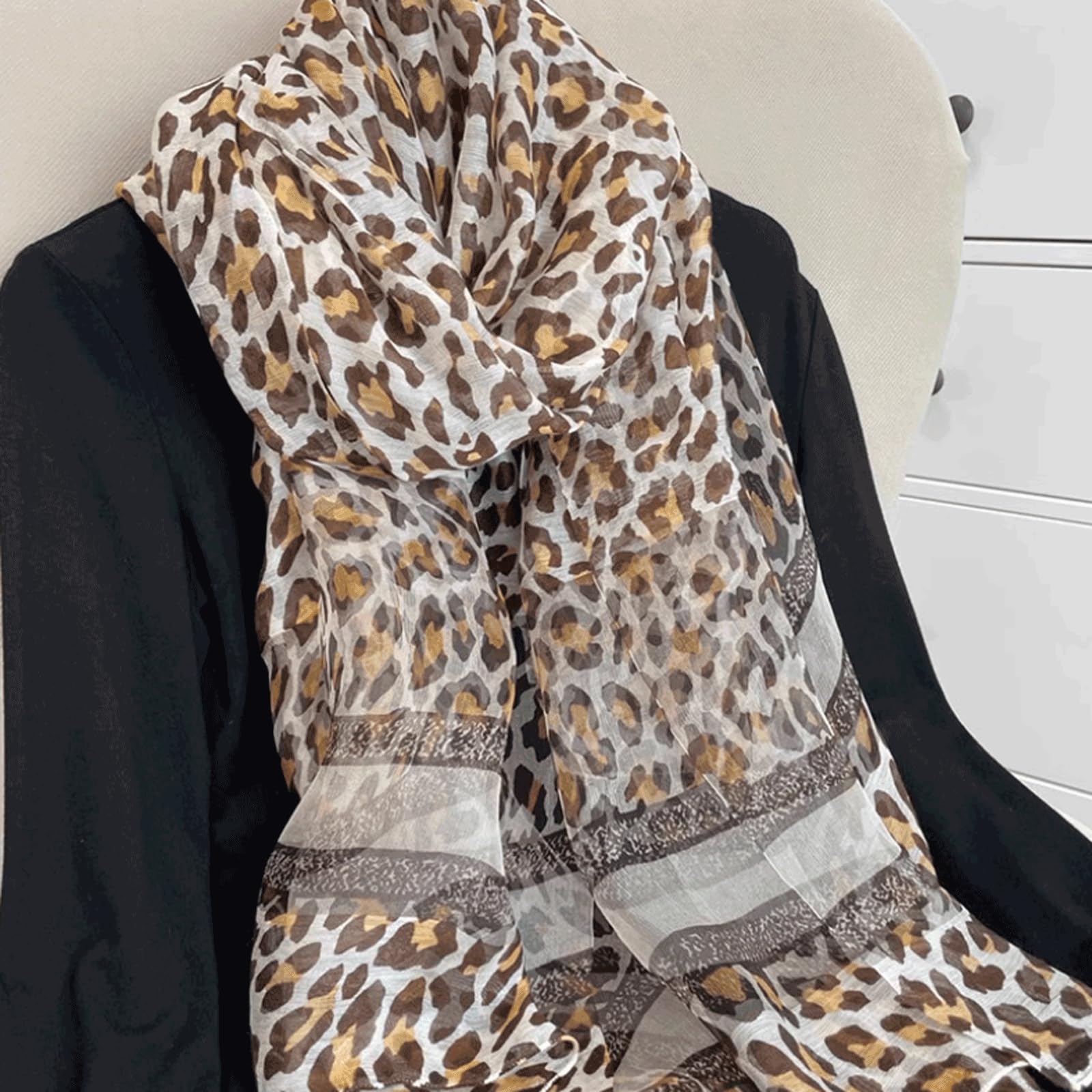 Bufanda de Seda de Lana con Borde Satinado, Bufanda de Gasa para el Cuello, Estola Fina Transpirable, Chal Elegante, Estola, pañuelo de Gran tamaño