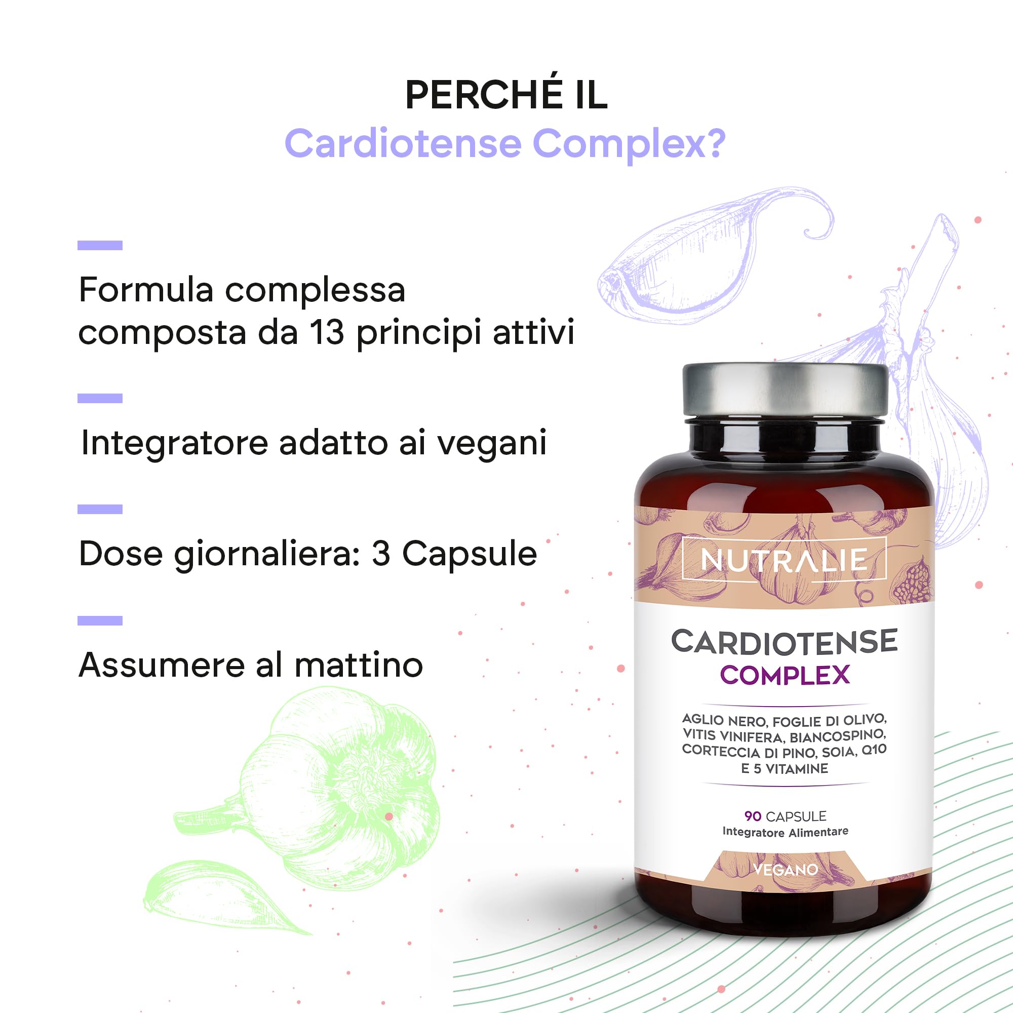 Aglio Nero Complex 11250mg - Potenza 15:1 - Cardiotense - Biancospino + Olivo + Q10 + S-Allilcisteina Vit B - 90 Capsule Nutralie