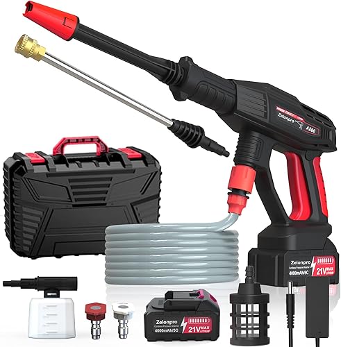 Cordless Pressure Washer - MAX 1250 PSI Battery Powered Pressure Washer, 21V Portable Cordless Power Washer with Rechargeable 4.0Ah Battery for