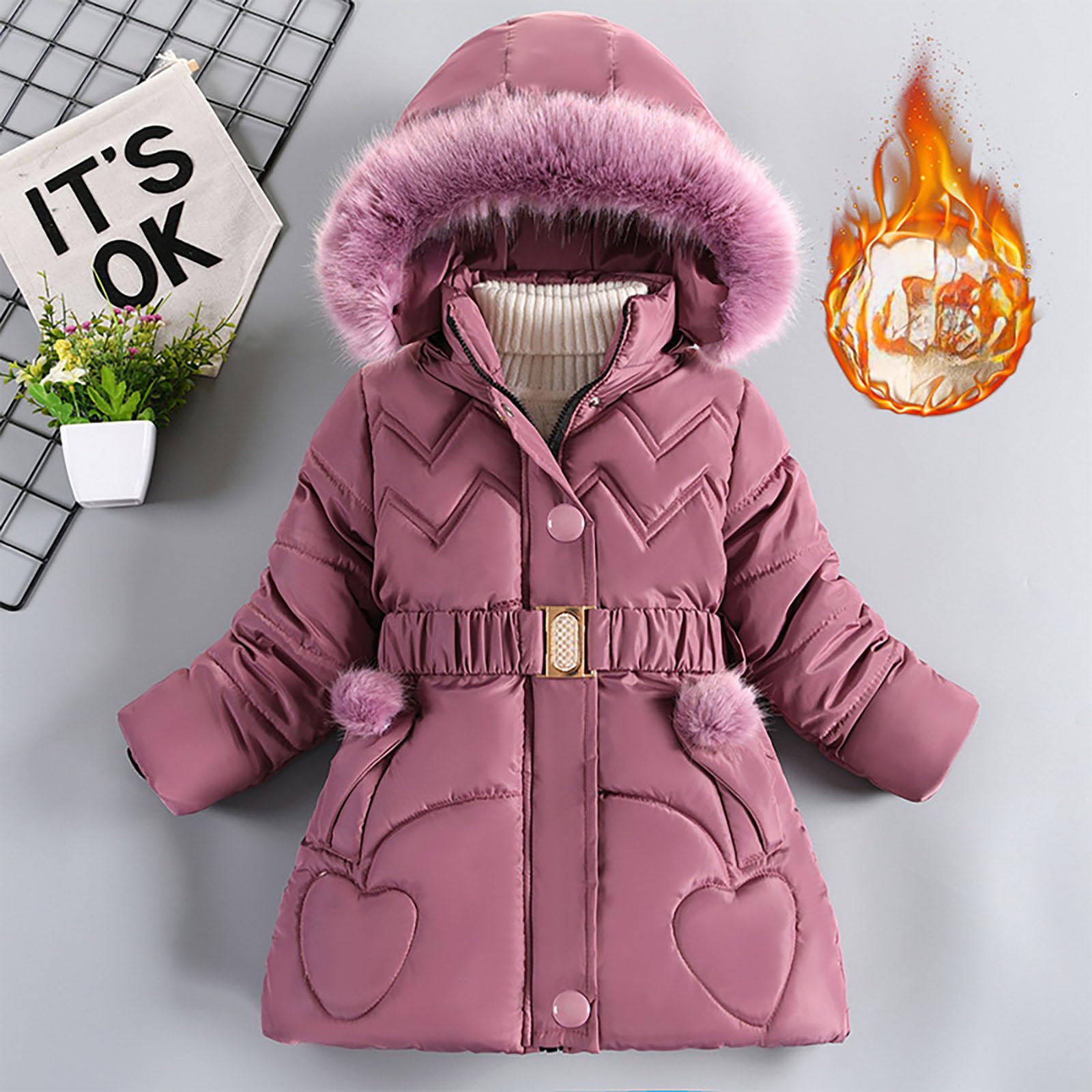 Generisch Giacca invernale per neonati maschi lunga plus ispessimento stile straniero femminile moda piumino imbottito giacca invernale felpa donna senza fodera calda, Lilla, 9-10 Jahre