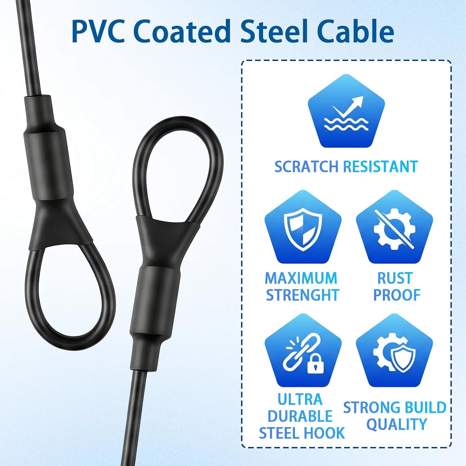 6 Pack 5.9" Safety Wire Rope,Stainless Steel PVC Coated Loop End Cable
