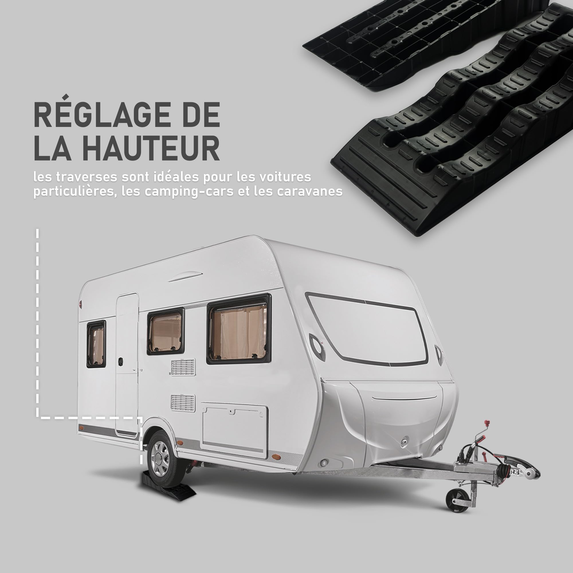 CHROMEMASTER | Rampe, Rampes pour Mobil-Homes, Camping-Cars, Caravanes ; Le lot Contient 2 pcs | Cales de Montée pour Camping-Car ; Charge Max. 4 tonnes | Plastique Durable