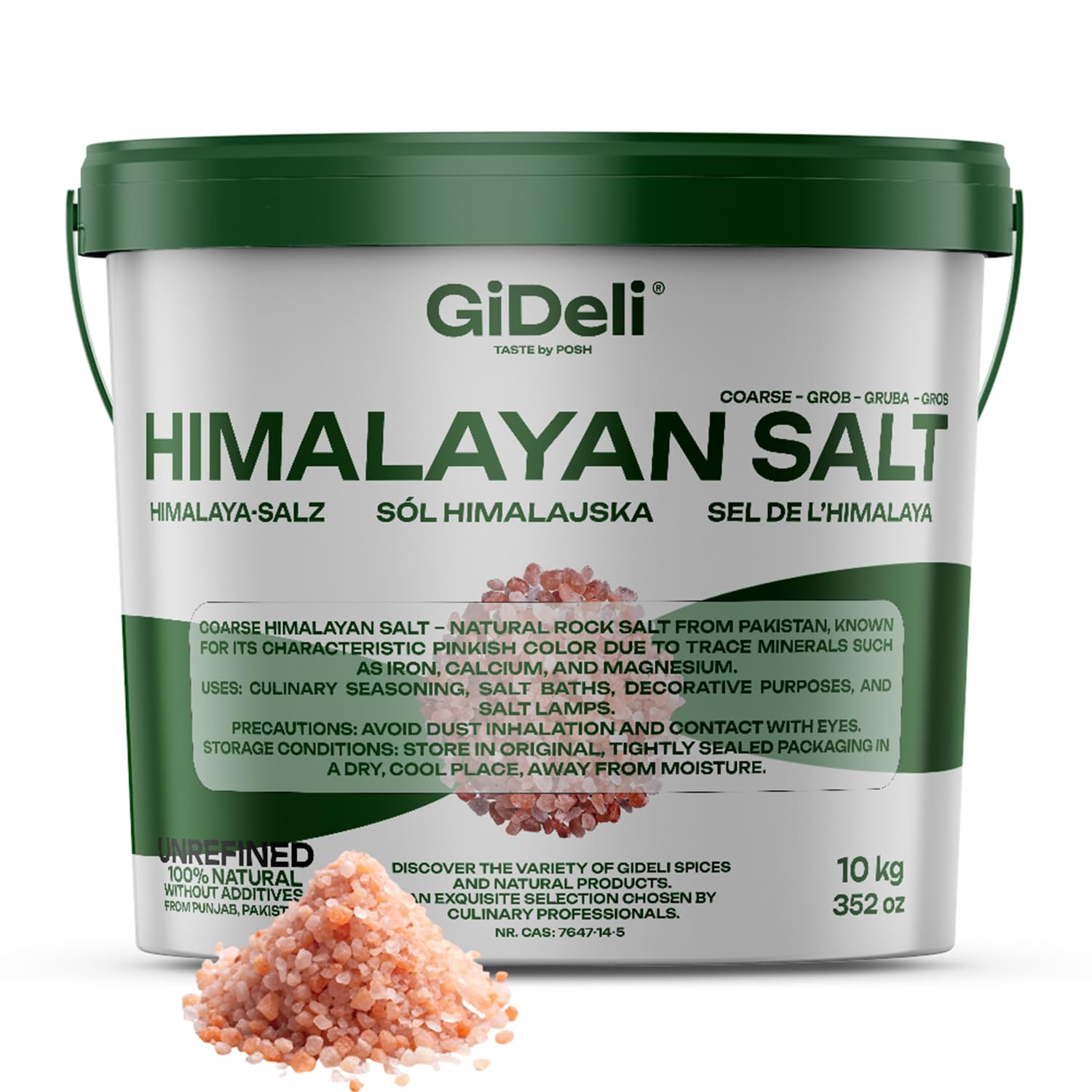 GiDeli Himalaya Salz Grob 10 kg im Eimer - Rosa Kristallsalz - Natursalz Unbestrahlt - Steinsalz Für Salzmühle - Perfekt für Küche, Spa und Saunasalz- Aus Pakistan ohne Zusätze - Geruchlos