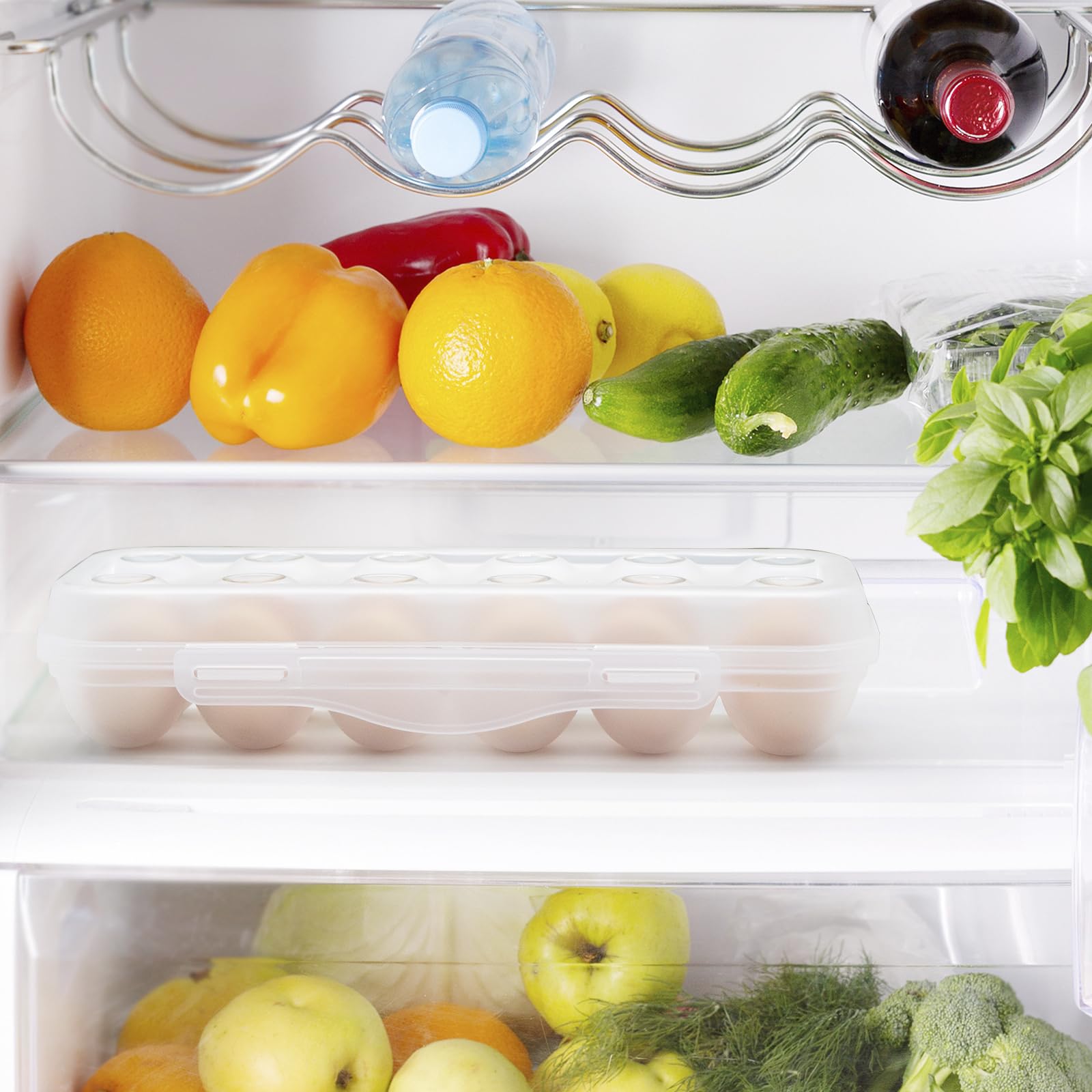 Soporte para huevos para refrigerador, organizador de huevos para refrigerador, bandeja portátil para huevos con tapa, almacenamiento apilable para huevos con hebilla de seguridad (1) 3