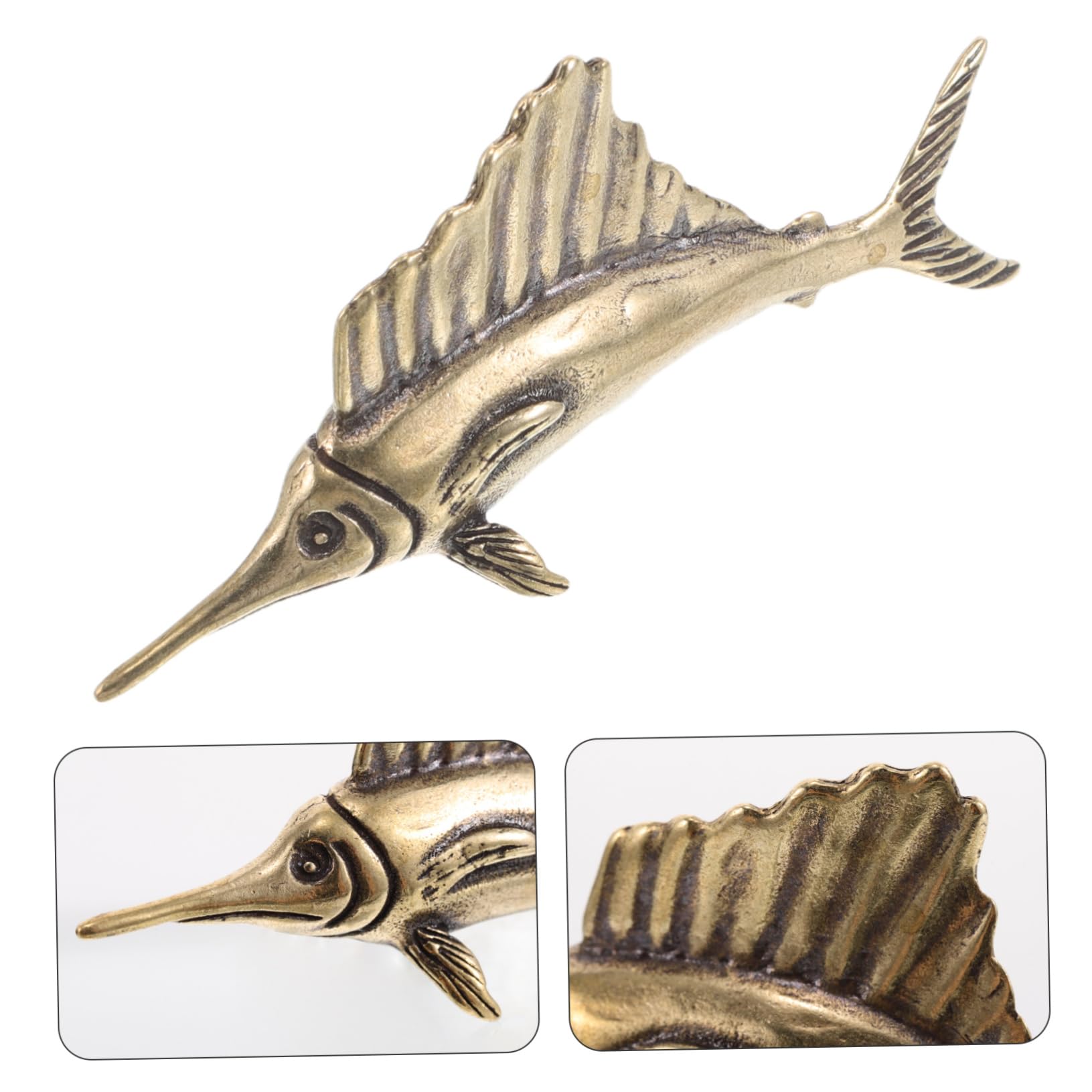 Generic Vintage mosiężna figurka tuńczyka Mini statua stworzenia morskiego zwierzątko oceaniczne ozdoba do wystroju domu i herbaty Feng Shui Pet kolekcjonerska