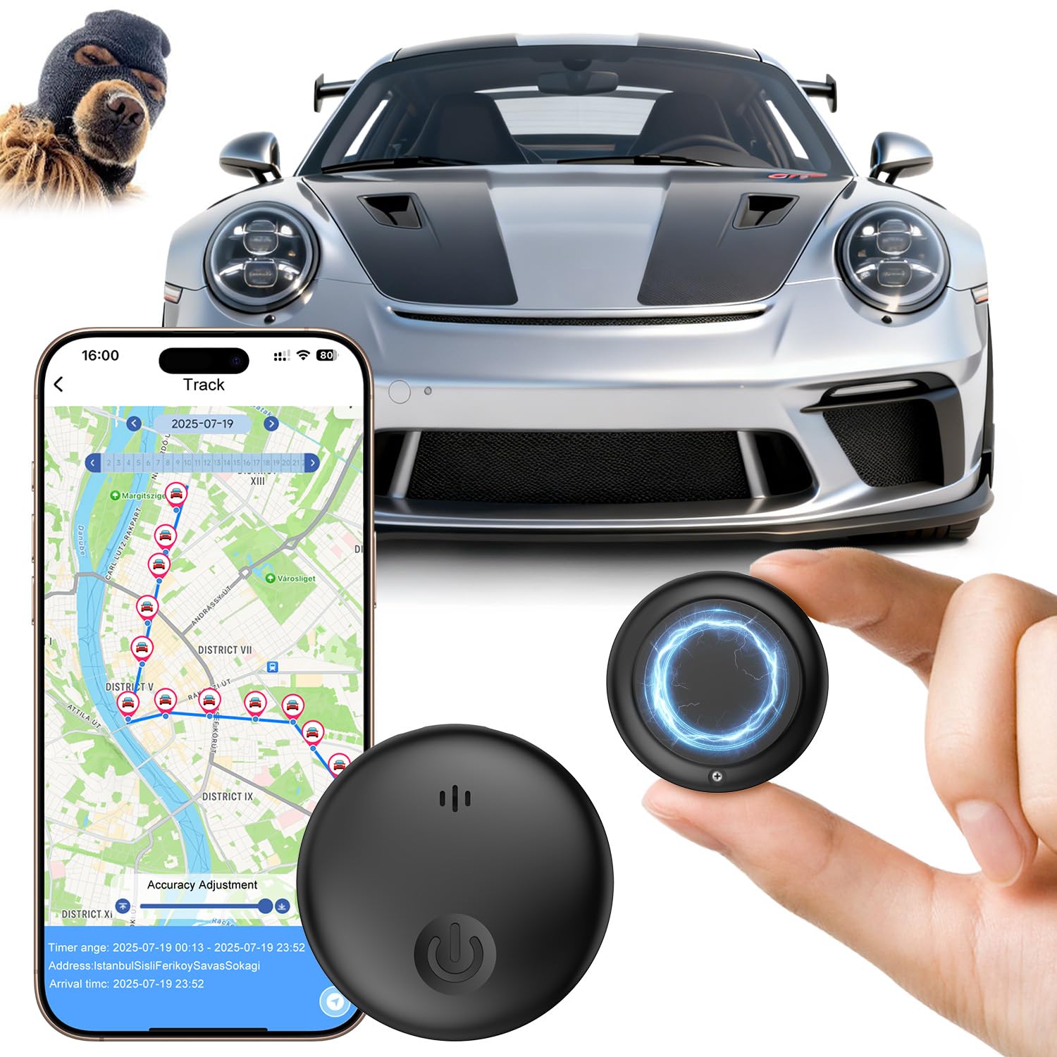 GPS Tracker Auto, Magnetischer GPS Tracker Auto Ohne ABO Kompatibel mit iOS und Android, Globale Positionsverfolgung, IP67 Wasserdicht, 365 Tage Akkulaufzeit, 7-Tägige Fahrzeugspur-Wiedergabe