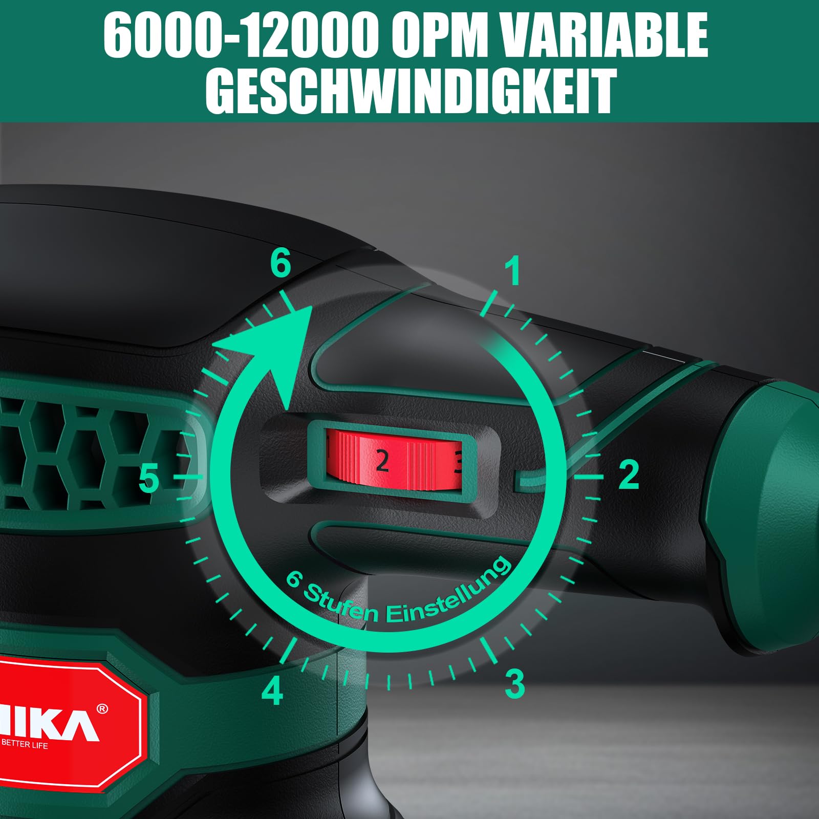 HYCHIKA Exzenterschleifer, 300W 12000OPM Exenterschleifmaschine, 6 Geschwindigkeiten, Compact Exzenterschleifer 125mm, mit 16 Stück Schleifpapier, zum Schleifen, Polieren von Holz und DIY
