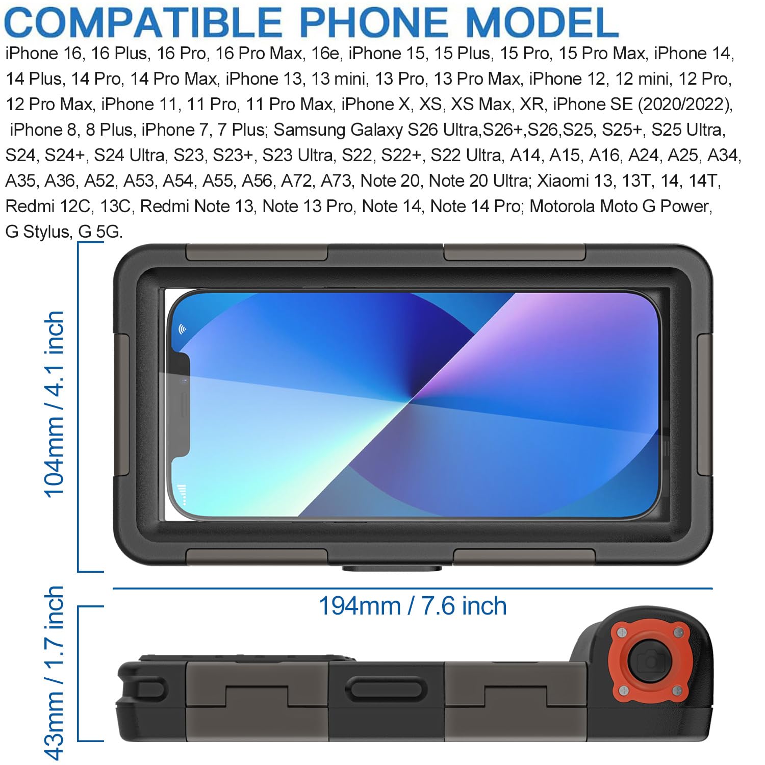 Funda para teléfono subacuática de buceo, funda impermeable profesional para esnórquel [15 m/50 pies], funda subacuática para fotos y videos con cordón, funda de teléfono de buceo para iPhone, Samsung